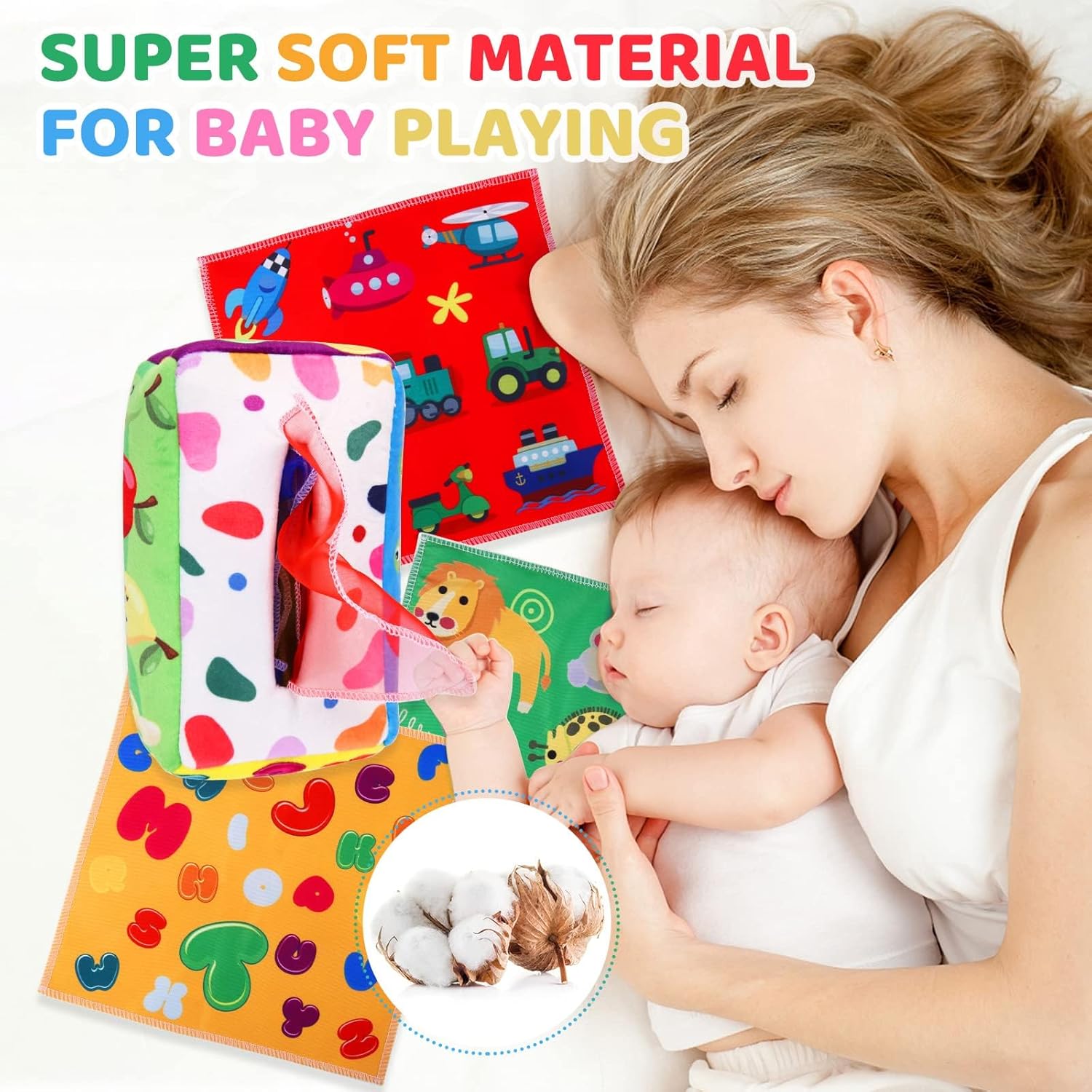 Montessori Tissue Box Speelgoed | Zacht Gevuld Hoog Contrast Krinkel Infant Sensorisch Baby Speelgoed 6 tot 12 Maanden Vroeg Leren Cadeaus