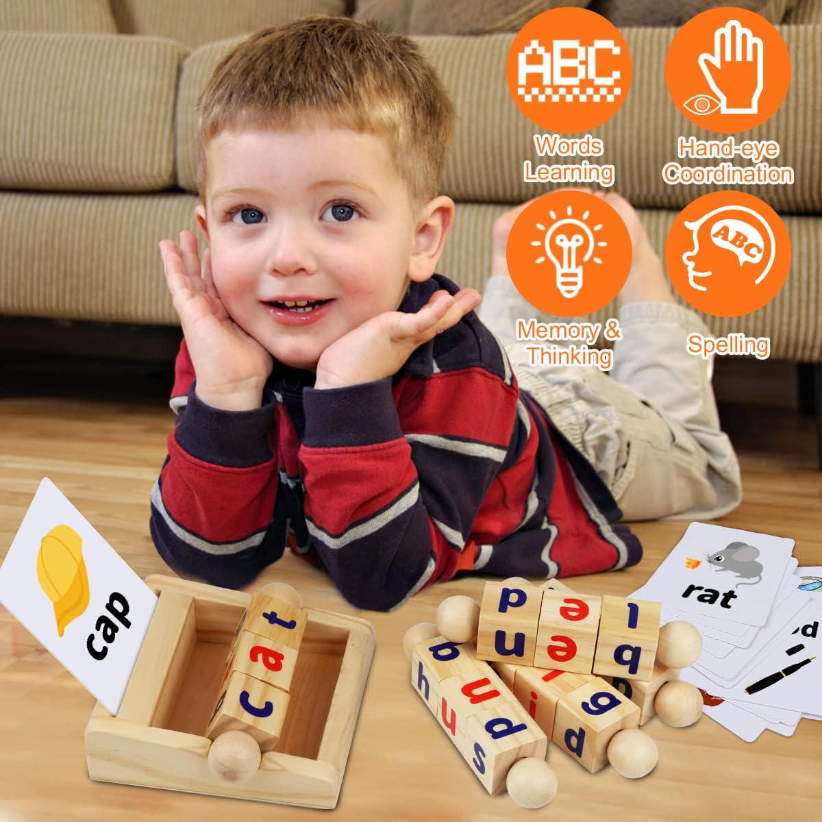 Montessori Houten Leesblokjes – Alfabet Match Spel | Educatief Speelgoed voor Peuters 2-4 jaar