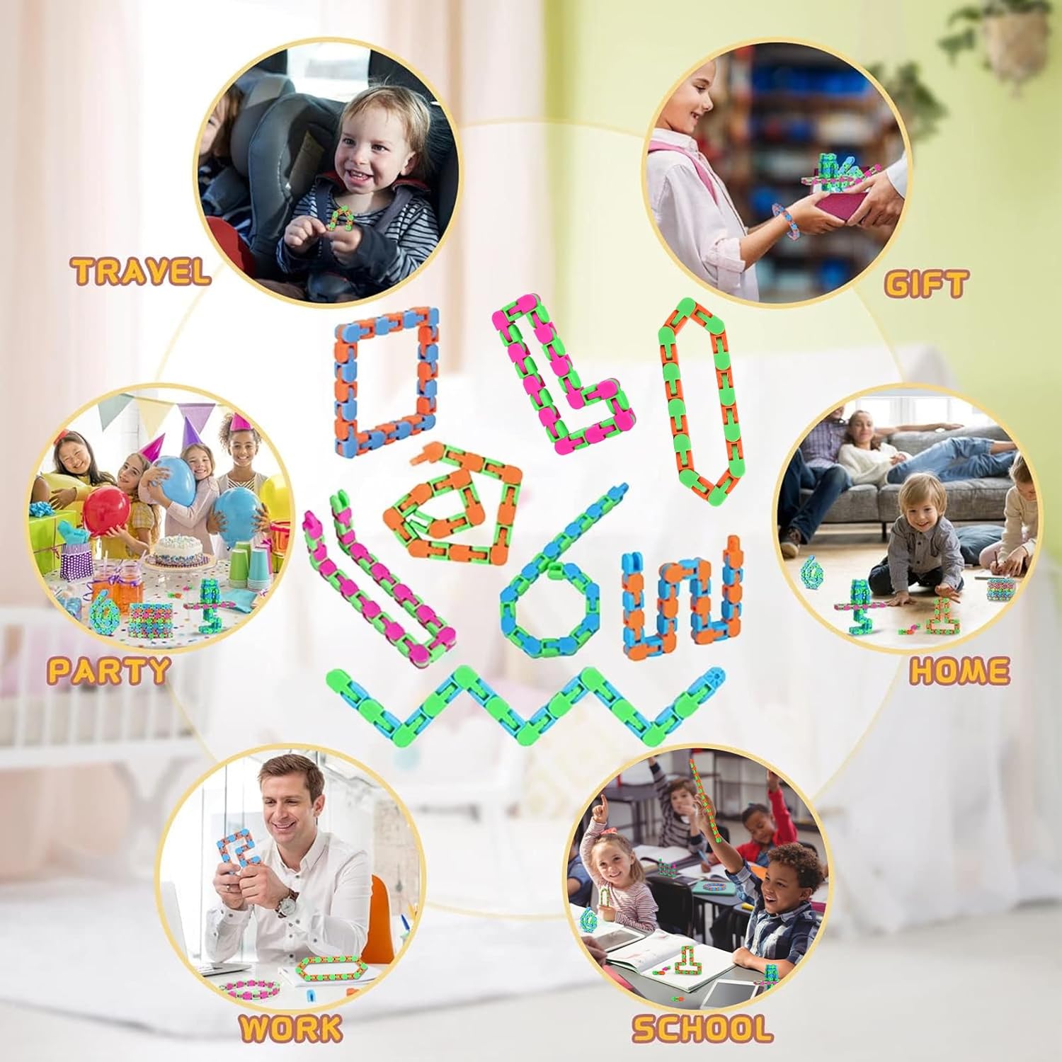 Wacky tracks fidget set | 8 stuks klik- en slangenspeelgoed