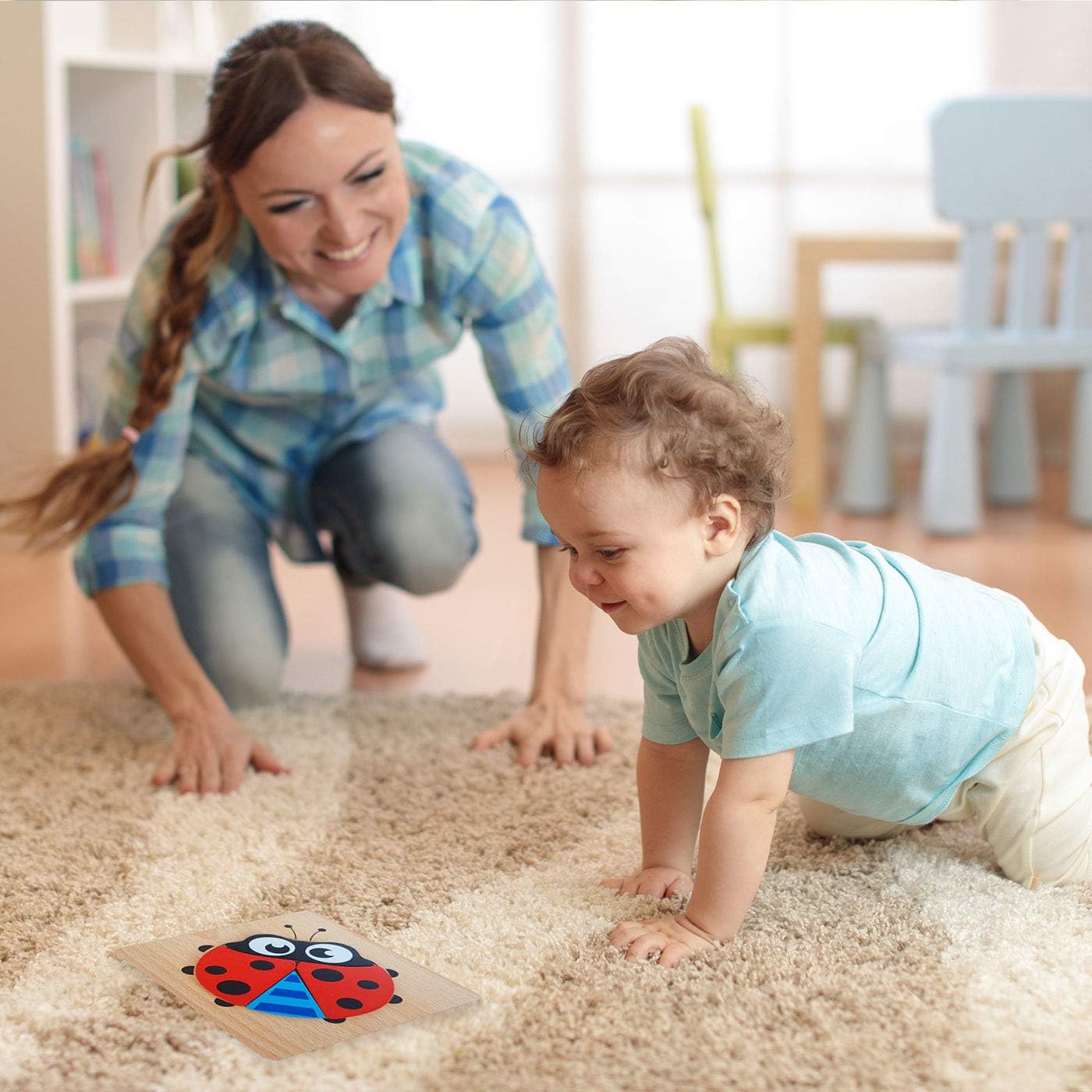 Houten Lieveheersbeestje Handige Blokjesset 4-Delig | Educatief Puzzelspeelgoed