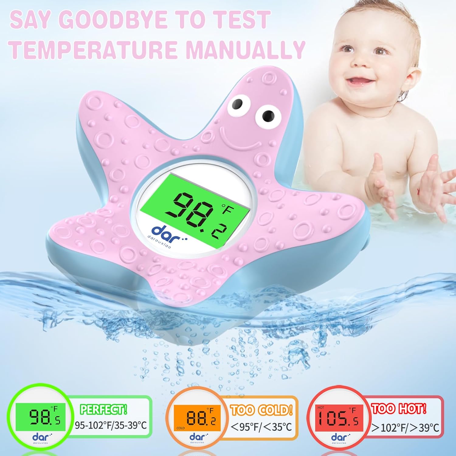Baby badthermometer digitaal|Waterthermometer met 3 kleuren display en veiligheidswaarschuwing