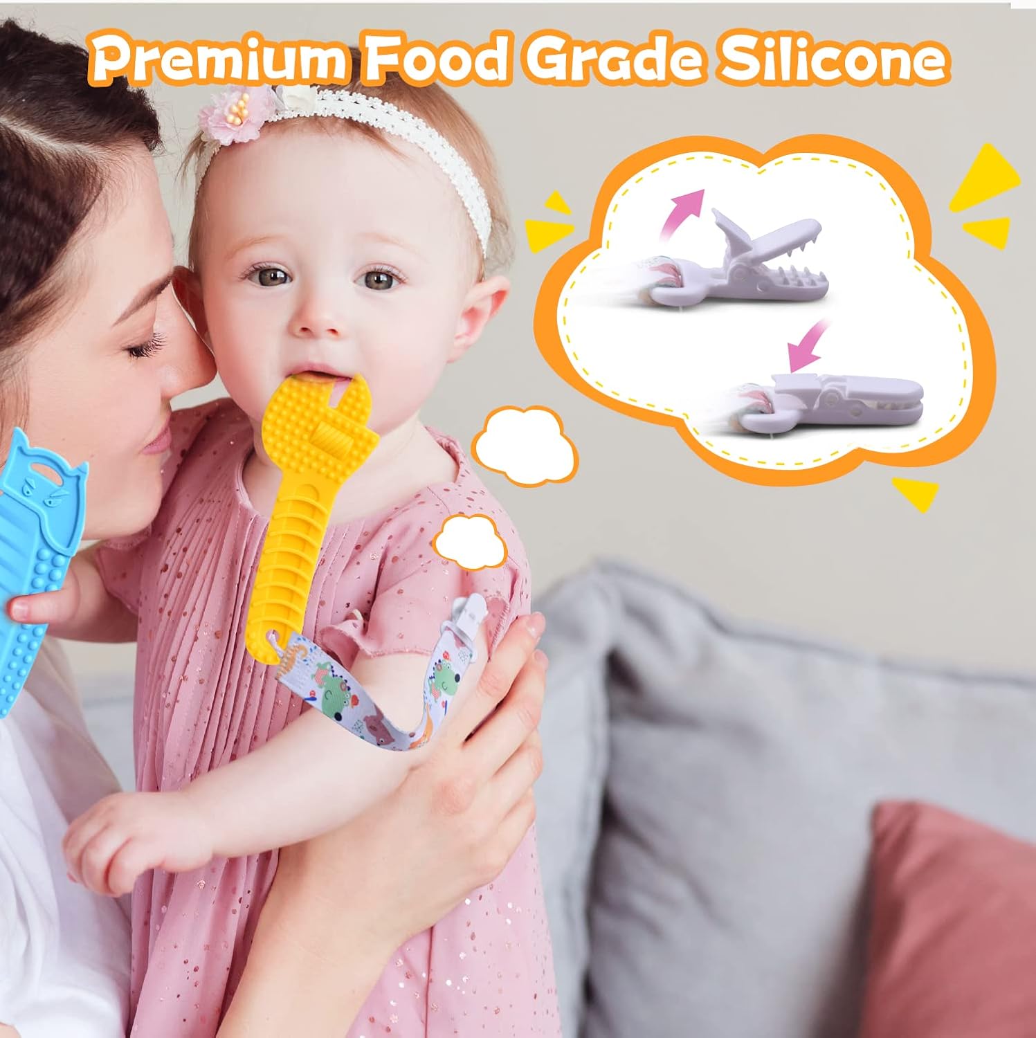 5-Pack Cadeau Set Hamer, Sleutel, Schaar | Tandvlees Speelgoed voor Baby's 0-6 / 6-12 Maanden | BPA-vrije Siliconen Bijtspeeltjes