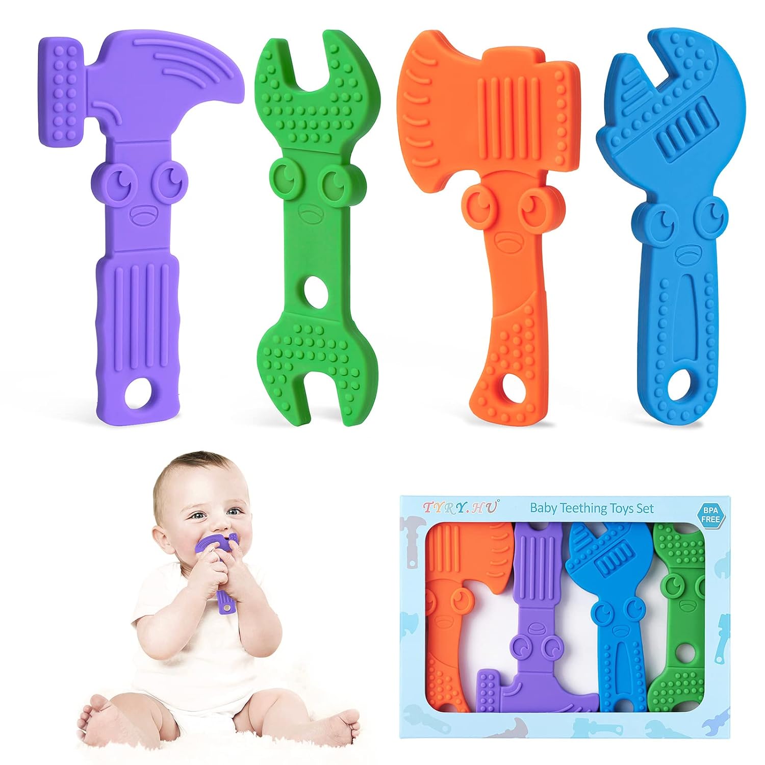 Baby Bijtring Speelgoed | BPA-Vrij Siliconen | Zachte Textuur & Makkelijk Schoon te Maken | 4 Stuks Baby Bijtringen
