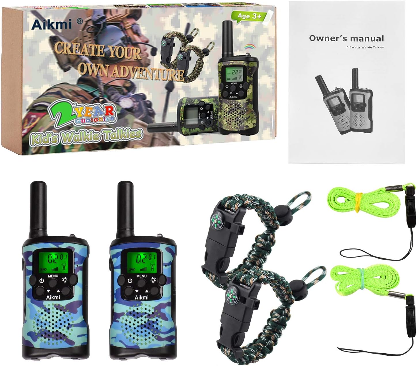 Kinderen Walkie Talkies | 22 Kanalen | 3 Mile Bereik | Duurzaam | Groene Camouflage | 6+ Jaar