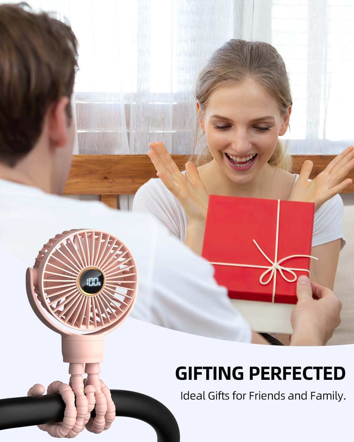 Draagbare kinderwagenventilator|Oplaadbare mini ventilator 360° rotatie 3 snelheden zwart