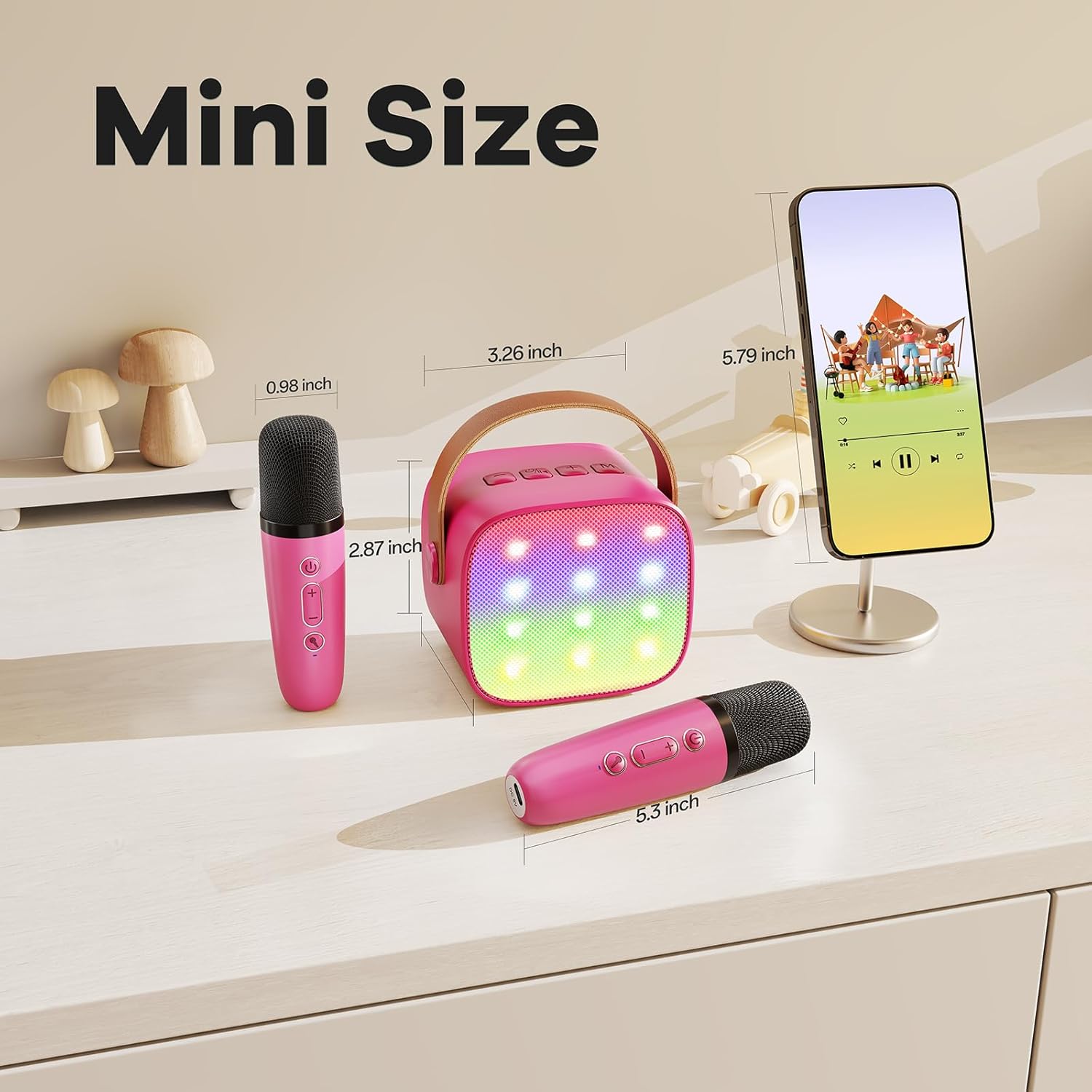 Mini karaoke machine | Bluetooth speaker met 2 draadloze microfoons