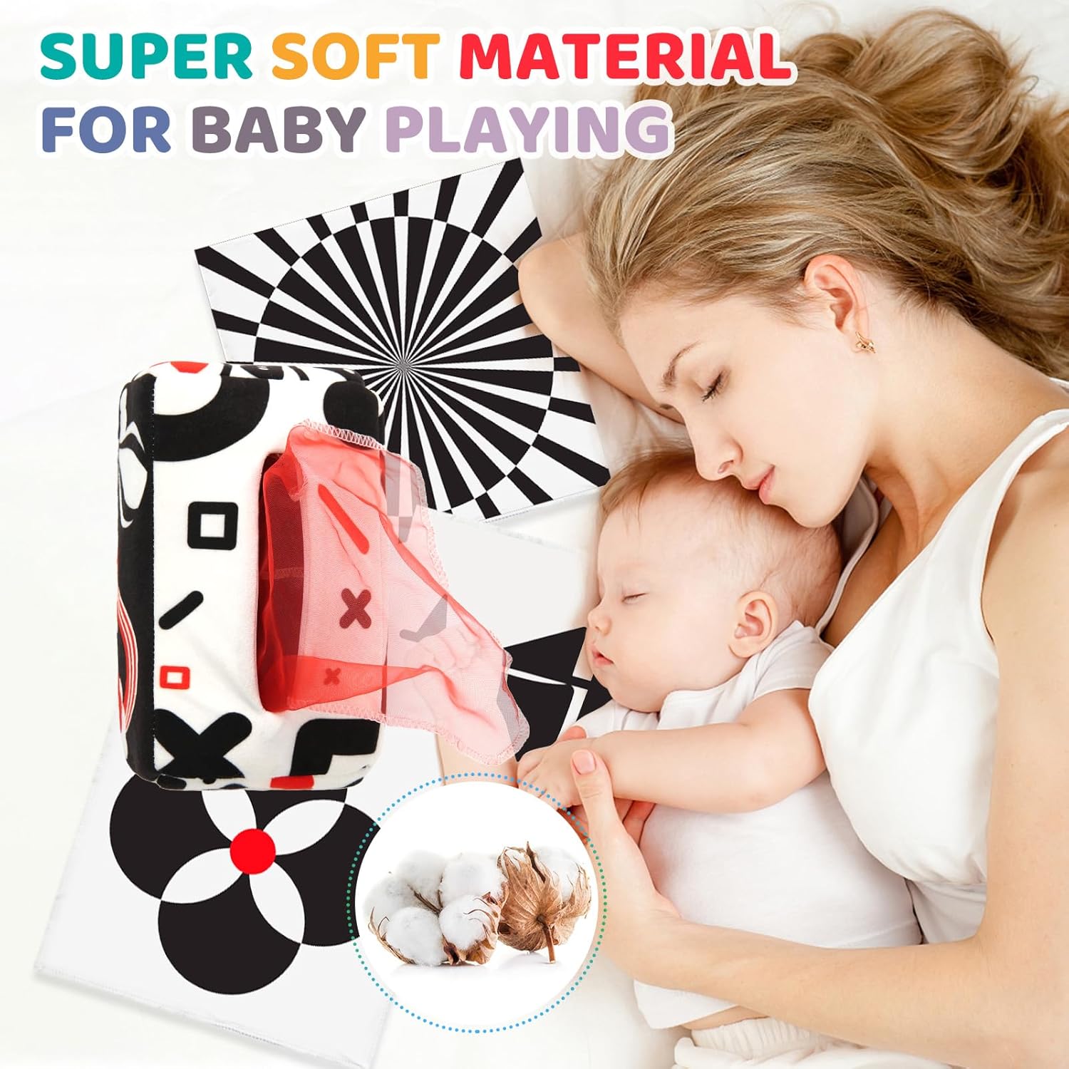 Montessori Tissue Box Speelgoed | Zacht Gevuld Hoog Contrast Krinkel Infant Sensorisch Baby Speelgoed 6 tot 12 Maanden Vroeg Leren Cadeaus