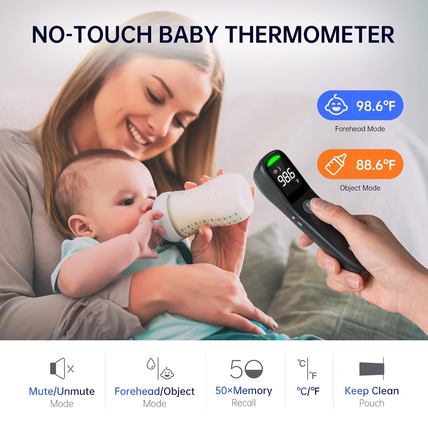 Contactloze Infrarood Digitale Thermometer | 2-in-1 Dual Mode Koorts-, Lichaams- en Oppervlaktethermometer voor Kinderen en Volwassenen