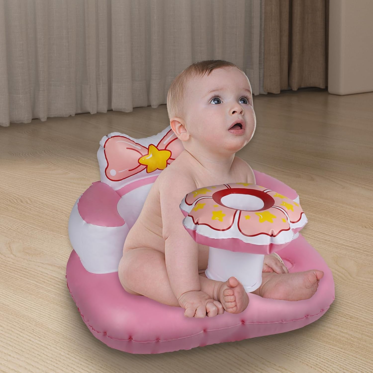 Multi-Functionele Opblaasbare Baby Zitstoel | Roze Vloerstoel voor Baby's met Ingebouwde Luchtpomp vanaf 6 Maanden