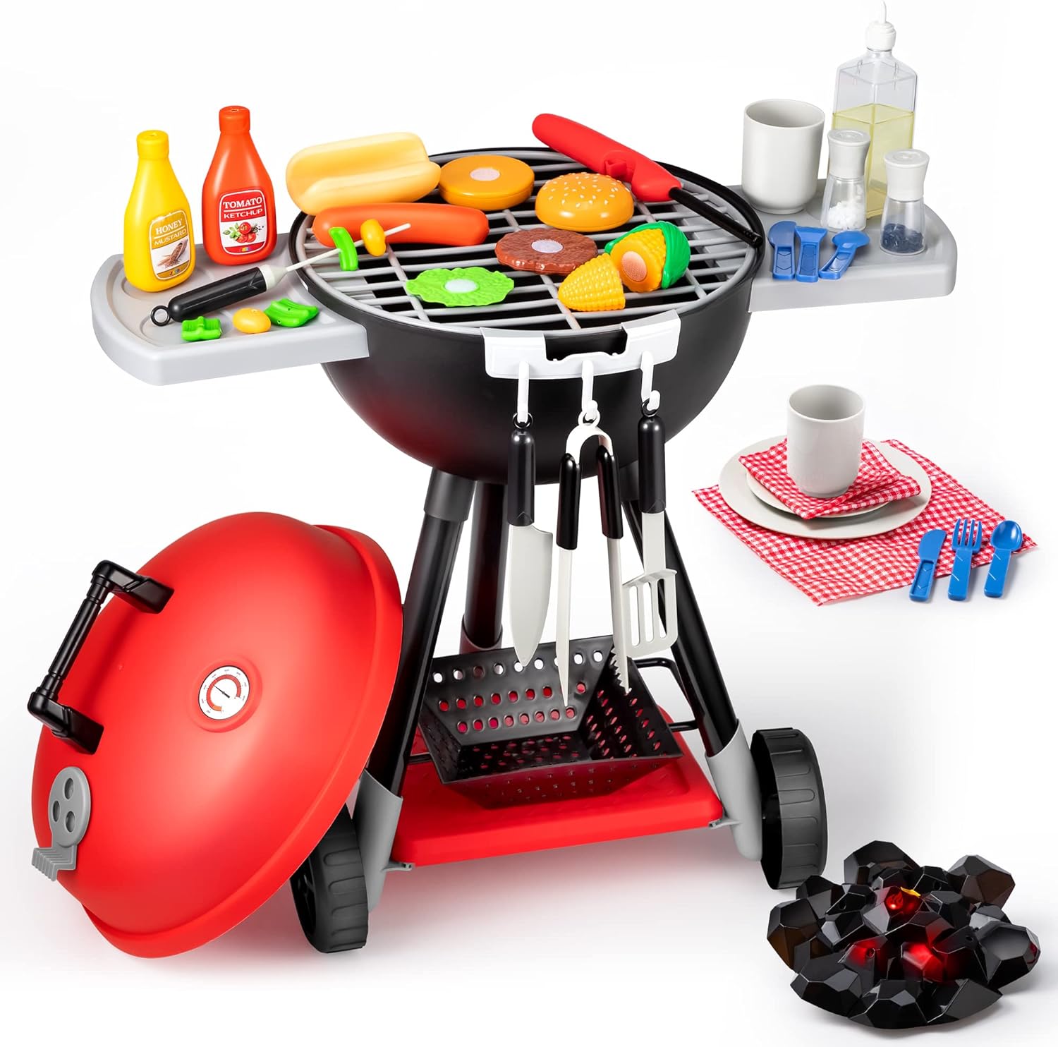 34 Delige Keuken Speelgoed Set met BBQ Grill en Kookaccessoires | Interactief Kinder BBQ Speelset voor Kinderen 3+ | Kerst- en Verjaardagscadeau voor Jongens en Meisjes