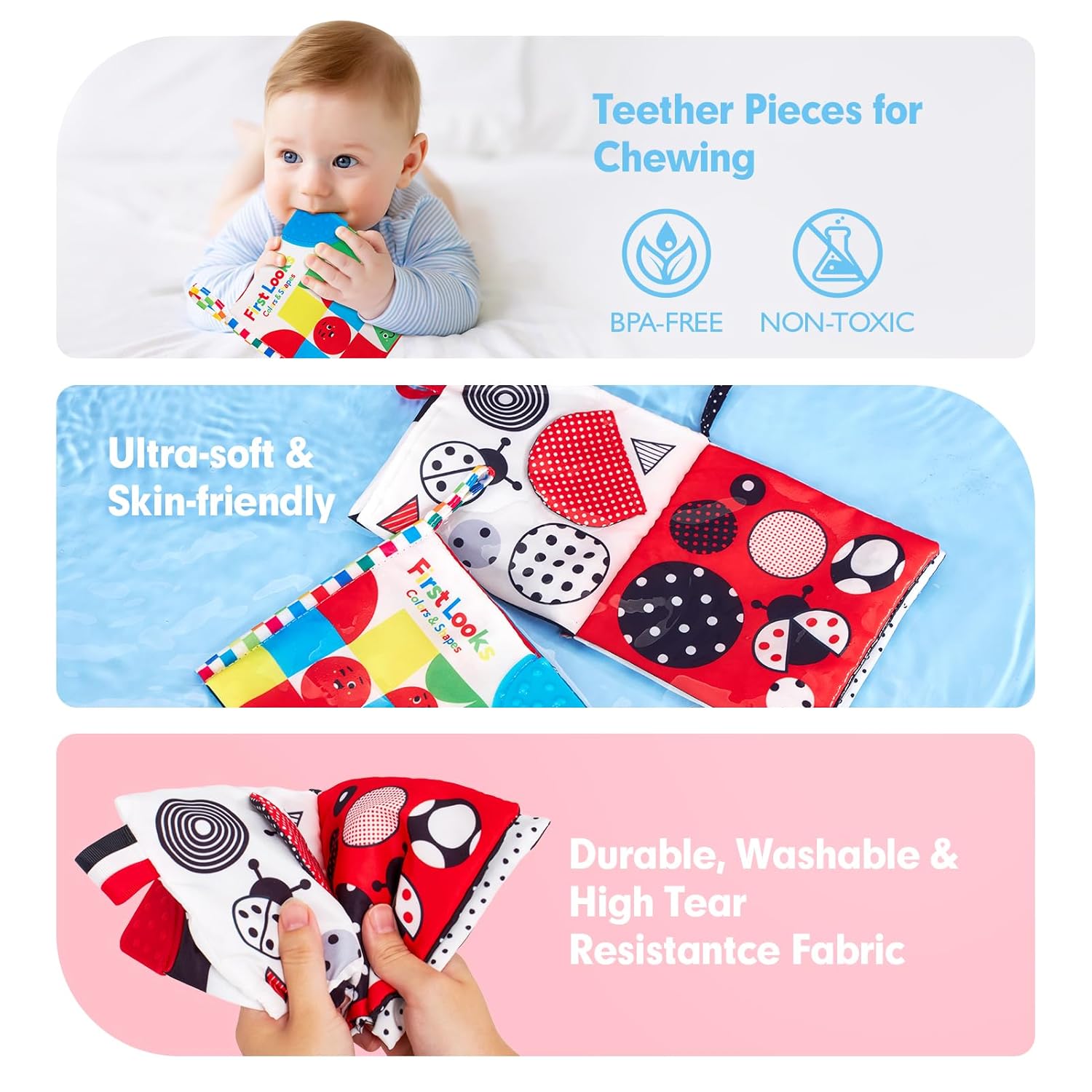 Montessori Voelboek | Hoog Contrast Sensorisch Baby Speelgoed voor 6 tot 12 Maanden Babyboekjes 0-3+ Jaar