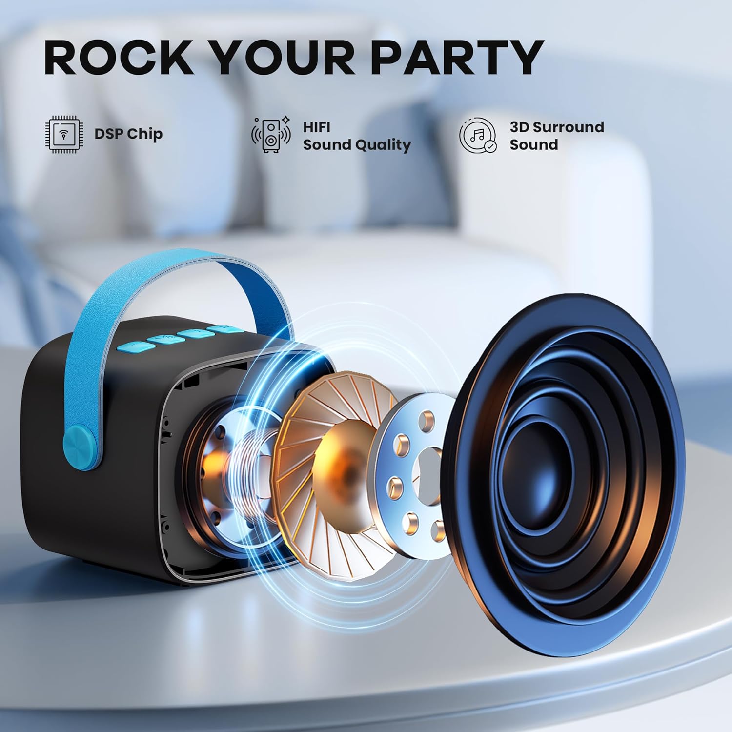 Mini karaoke machine | Bluetooth speaker met 2 draadloze microfoons