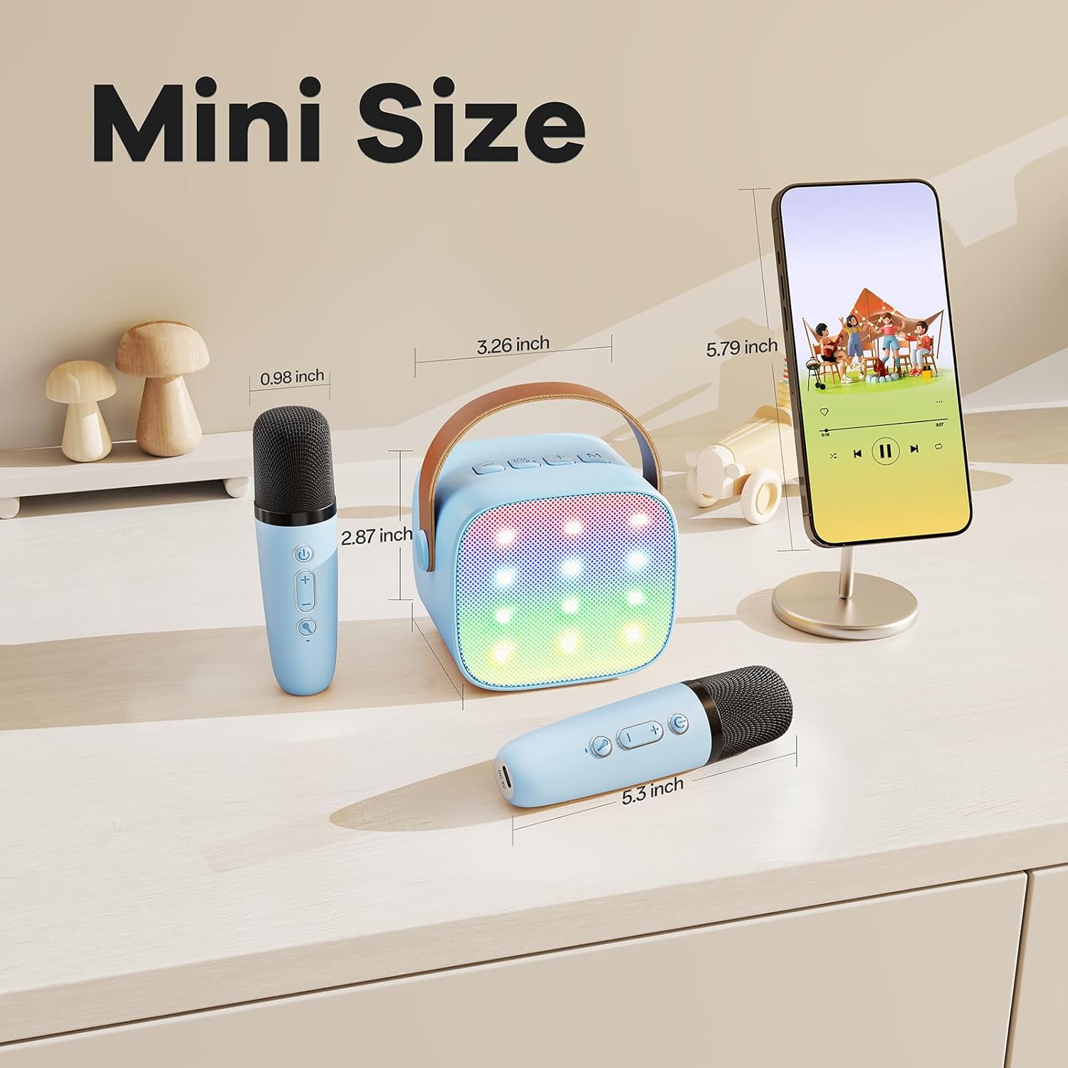 Mini karaoke machine | Bluetooth speaker met 2 draadloze microfoons
