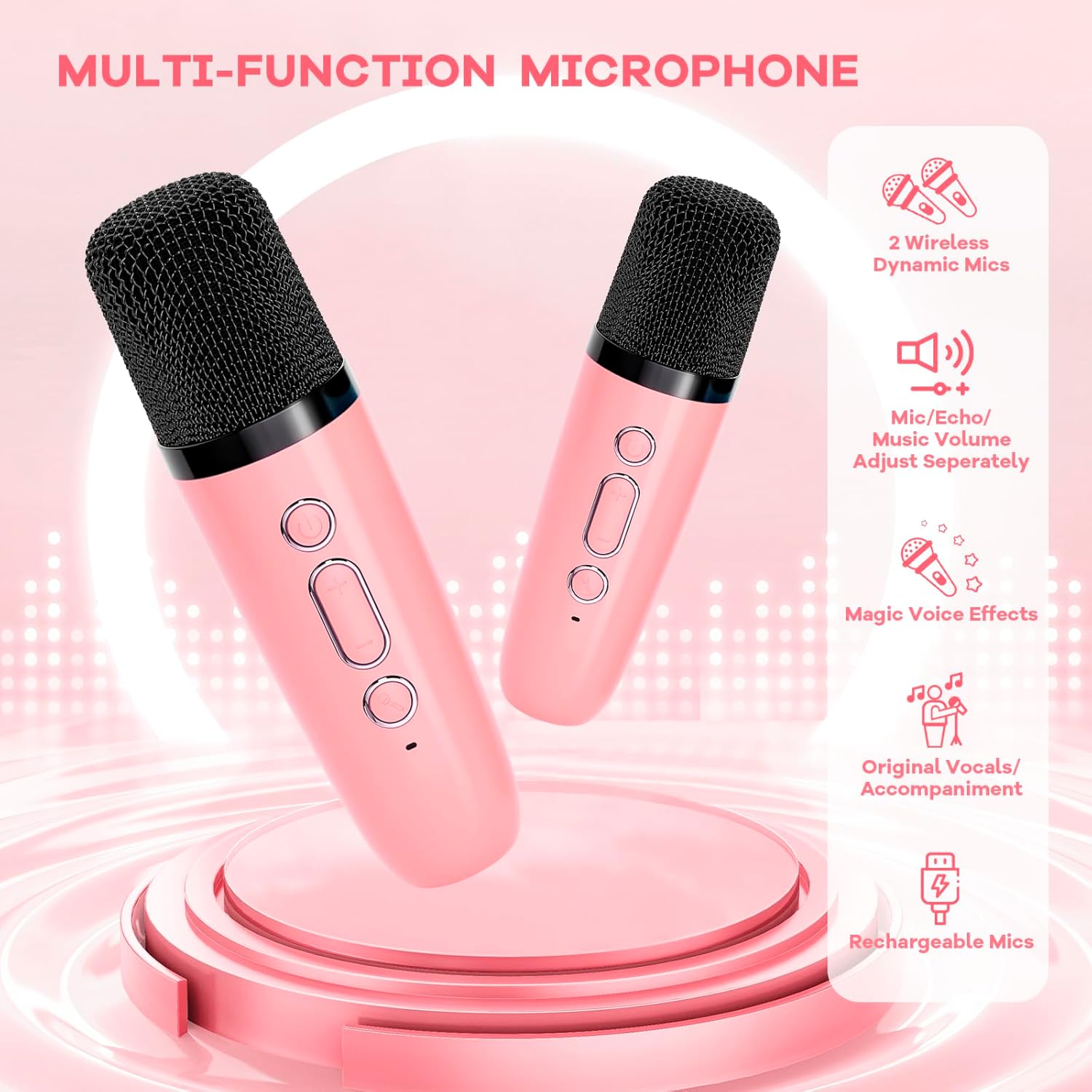 Mini karaoke machine | Bluetooth speaker met 2 draadloze microfoons