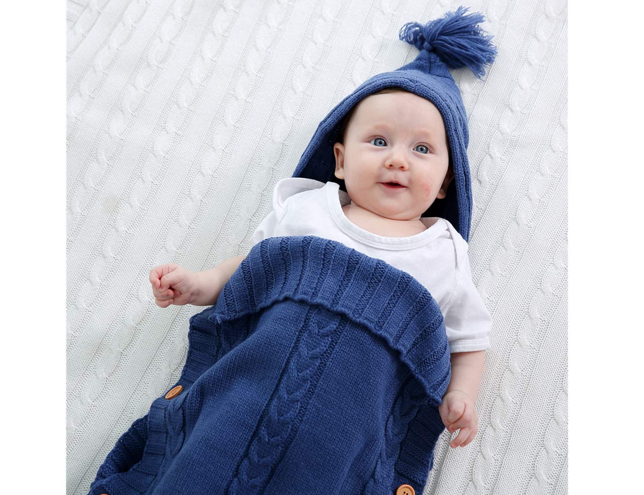 Gebreide baby wikkeldeken|Slaapzak 0-6 maanden voor kinderwagen