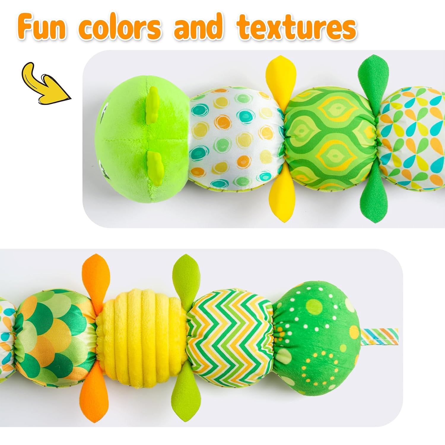 Pluche Musicale Rups voor Baby's | Multi-Sensorisch Activiteit Speelgoed met Kraakgeluiden, Rammelaar en Texturen - Speelmat voor 0-3-6-12 Maanden