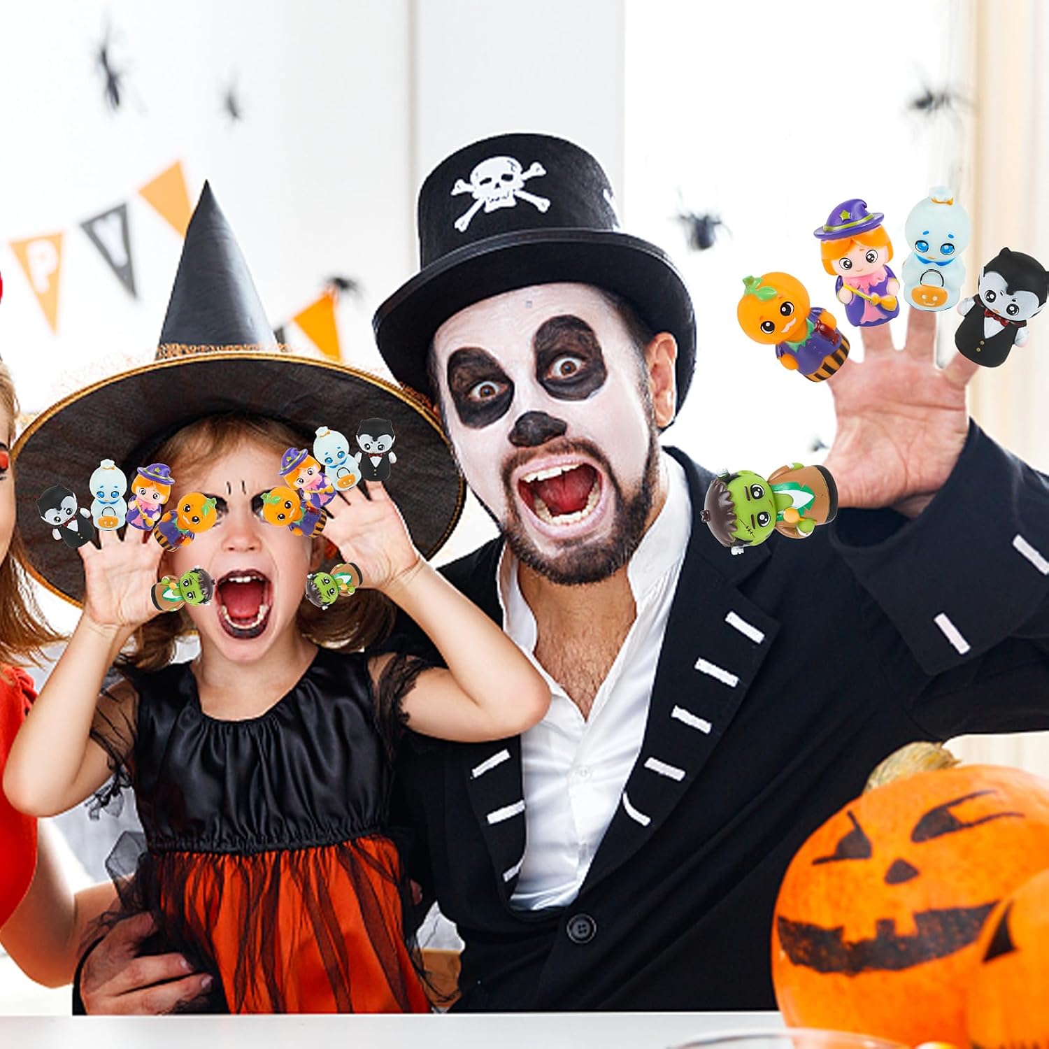 Halloween vingerpoppetjes 5 stuks | Pompoen & heks figuren