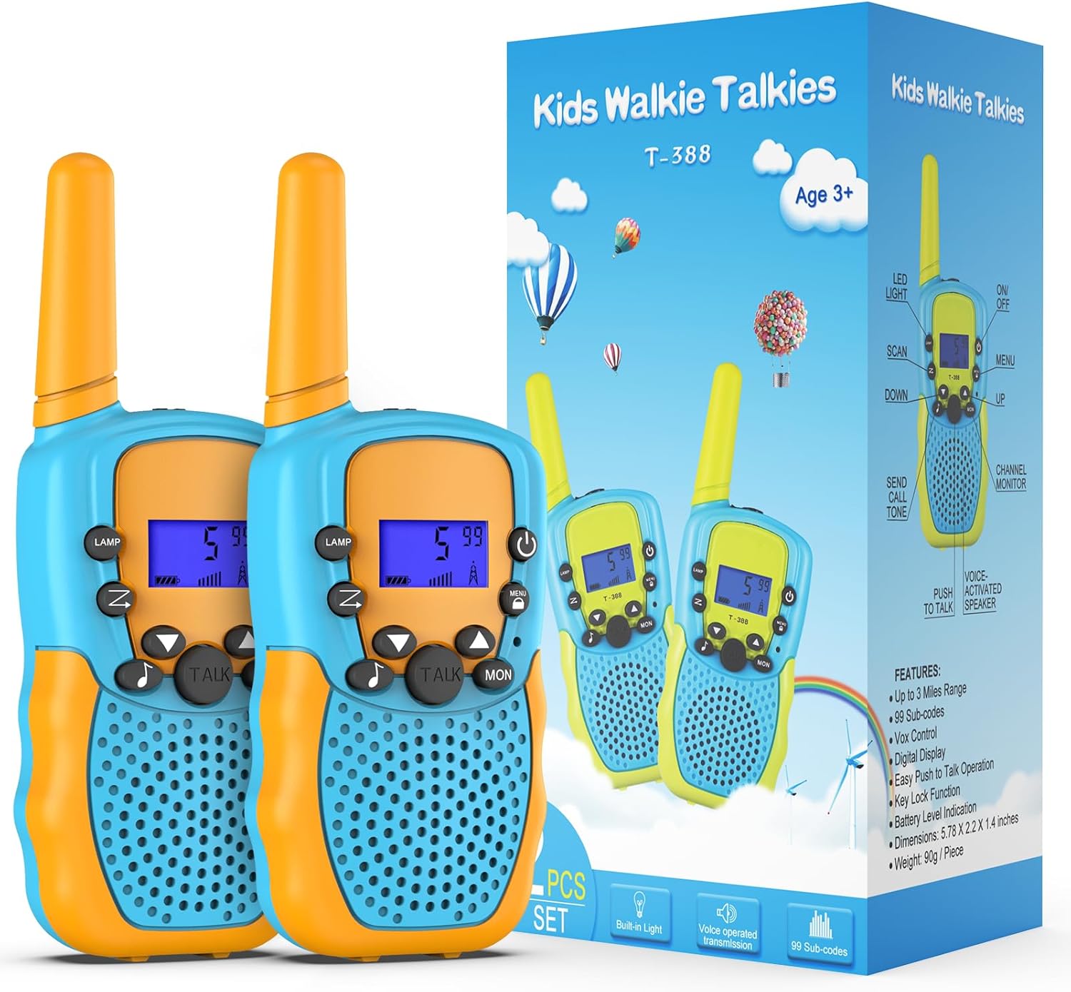 Walkie Talkies Kinderen | 22 Kanalen & LCD Zaklamp | 2-Way Radio Speelgoed 3-12 Jaar, Bereik 3 km