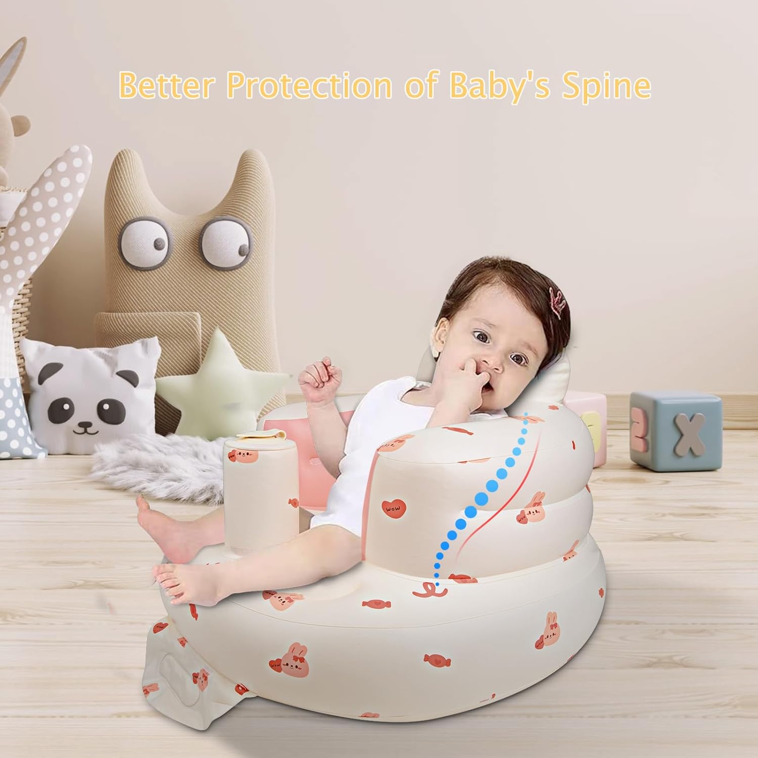 Opblaasbaar babyzitje voor baby's vanaf 3 maanden l met ingebouwde luchtpomp - Beer Patroon