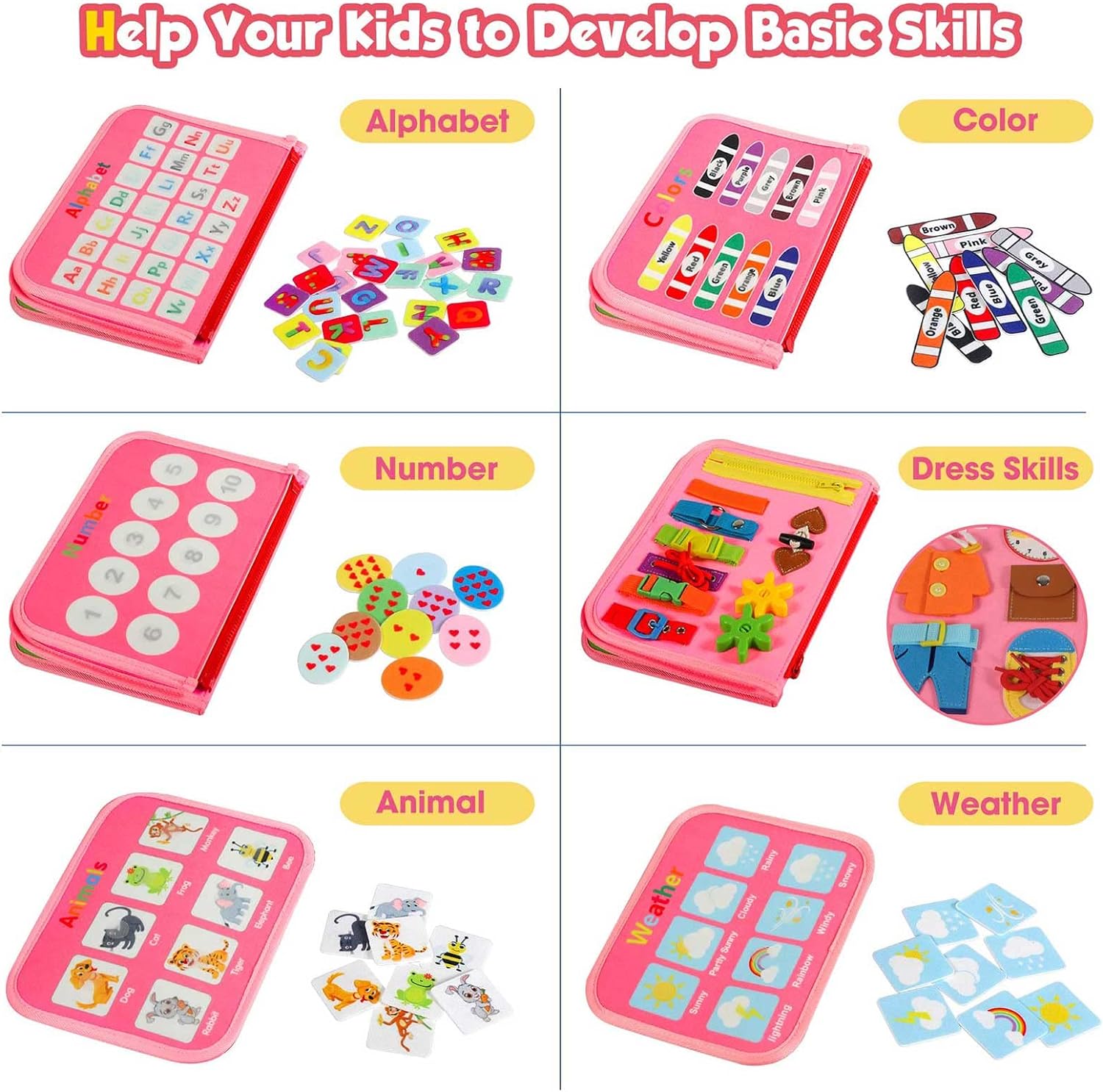 Peuter Drukbord Montessori Speelgoed | Activiteiten Educatief Sensorisch Drukboek voor Kinderen van 2-4 Jaar