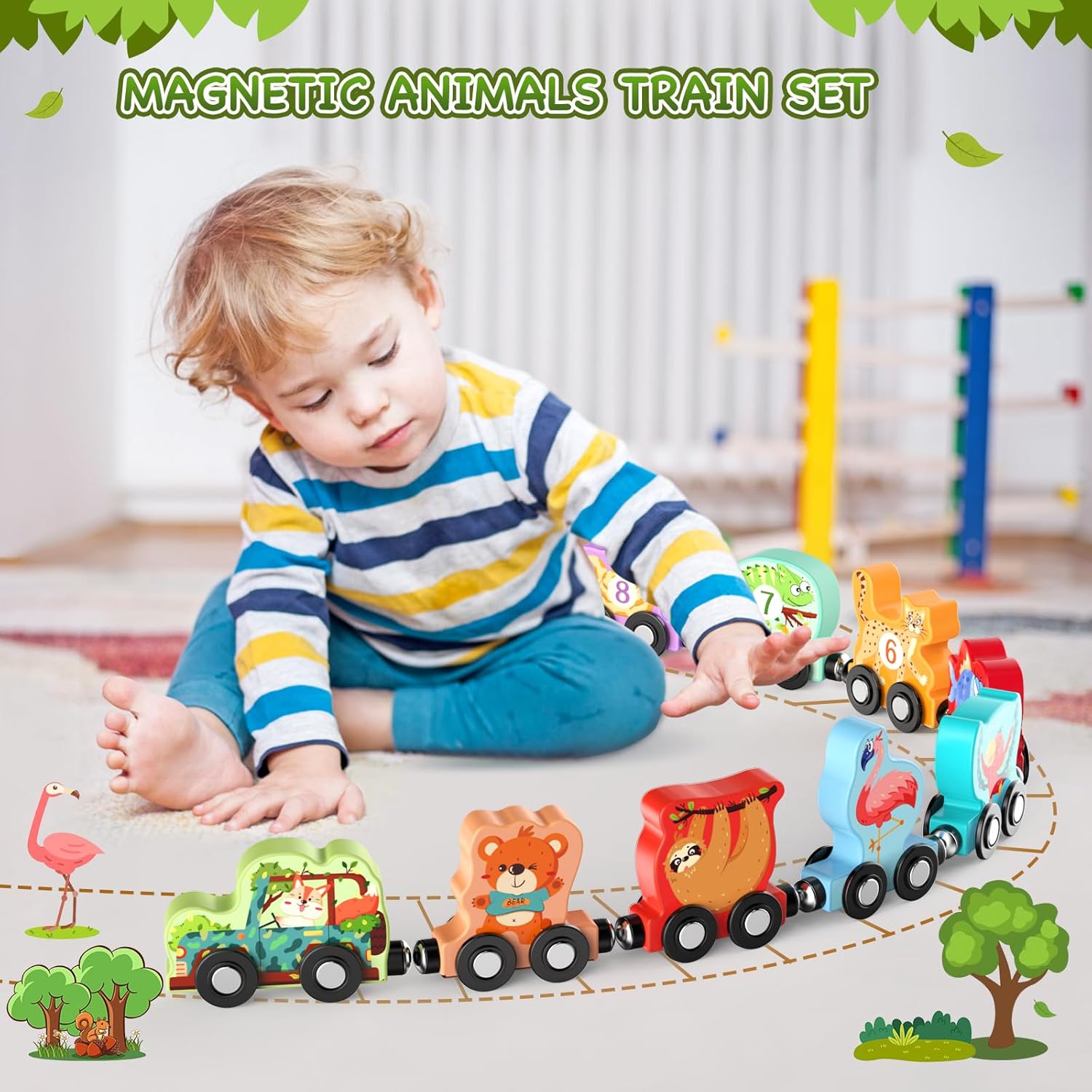 11 Magnetische Houten Dieren Trein Set | Montessori Speelgoed voor Peuters Kleuter Leeractiviteiten voor Kinderen