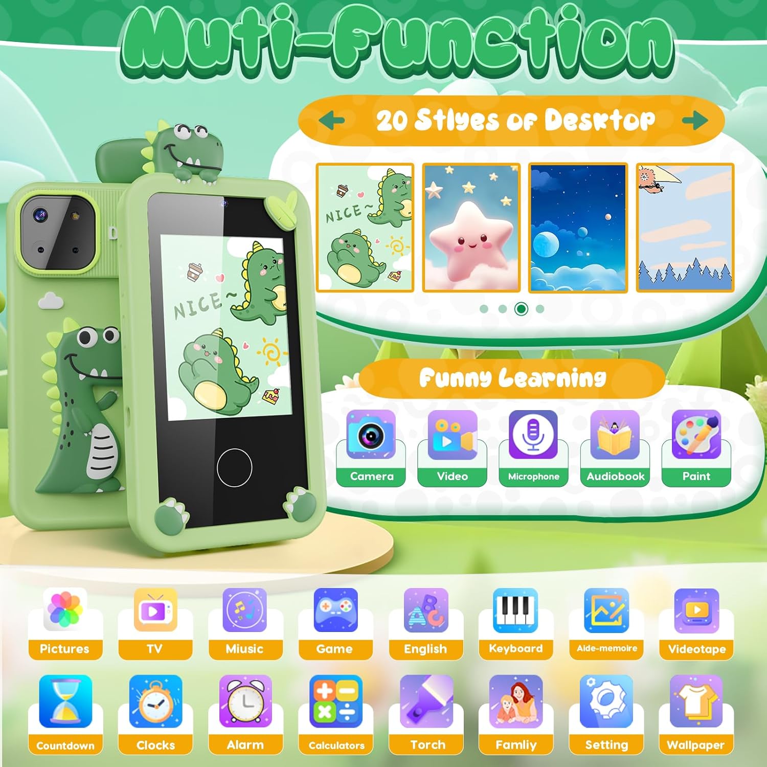 Kids Speelgoed Telefoon | Educatieve Mobiele Telefoon voor Jongens 3-9 Jaar | 16 Leerspellen | Camera & Muziekspeler | Kerstcadeau