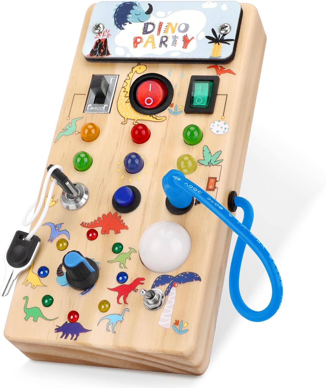 Houten Montessori Busy Board voor Peuters vanaf 1 Jaar - Educatief Activiteitenbord met LED Lichtjes en Schakelaars voor Baby, Jongens en Meisjes - Sensorisch Reisspeelgoed voor Kinderen