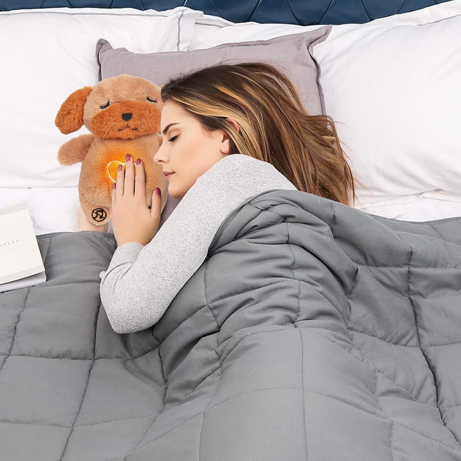 Soothe Snuggle Hond Knuffel | Ademend Pluche Dier Voor Angst Verlichting | Met Realistische Beweging & Licht Muziek | Kinderen en Volwassenen