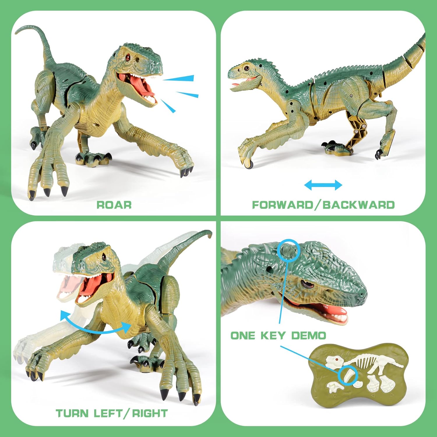 RC Dino Speelgoed | Velociraptor Dinosaurussen met Licht & Geluid, Cadeau Kinderen 3-12 Jaar
