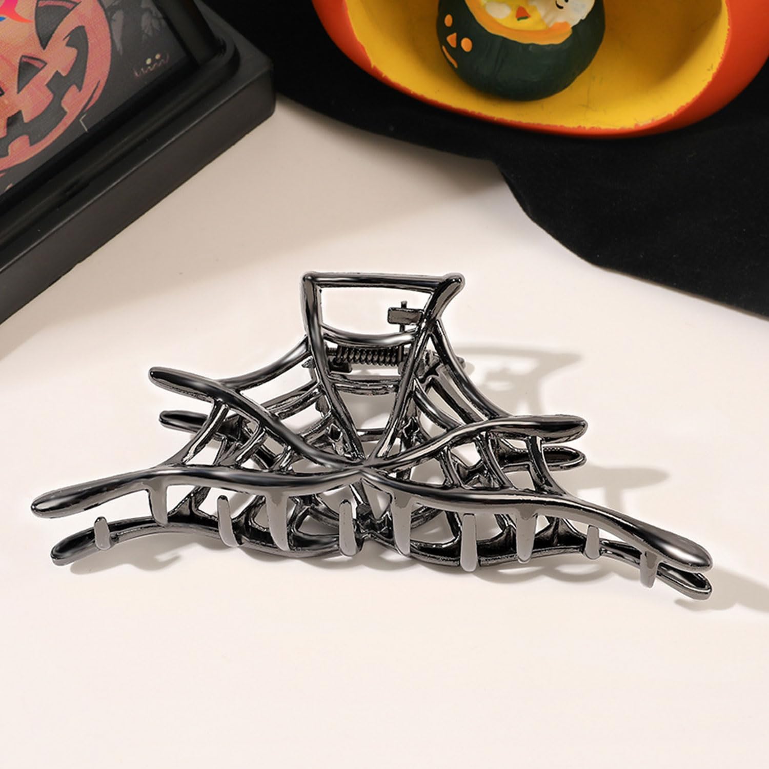 3 stuks spinnenweb schedel haarclips | Grote zwarte haaraccessoires