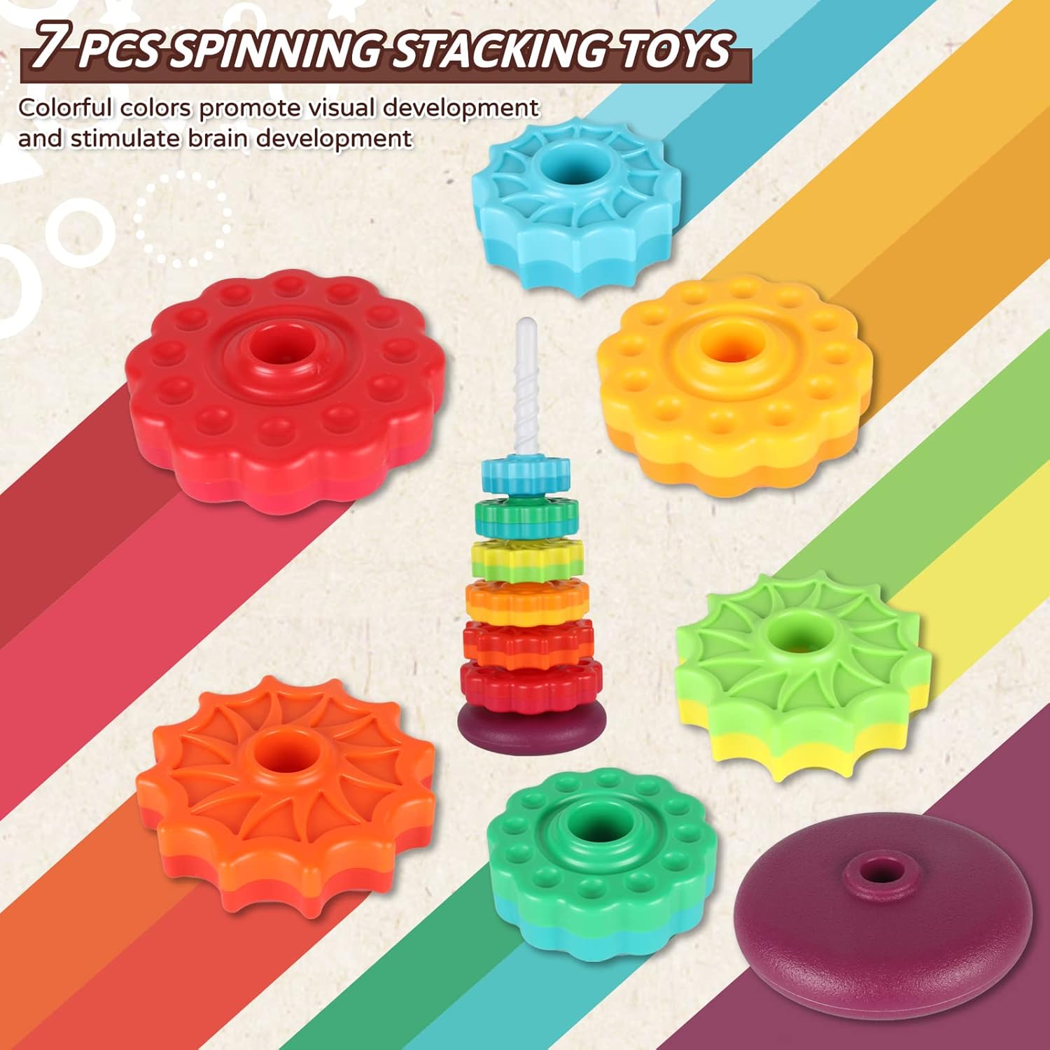 Stapeltoren Spel voor Baby’s | Regenboog Ring Stapelaar Montessori Speelgoed voor Baby’s van 6-12 Maanden
