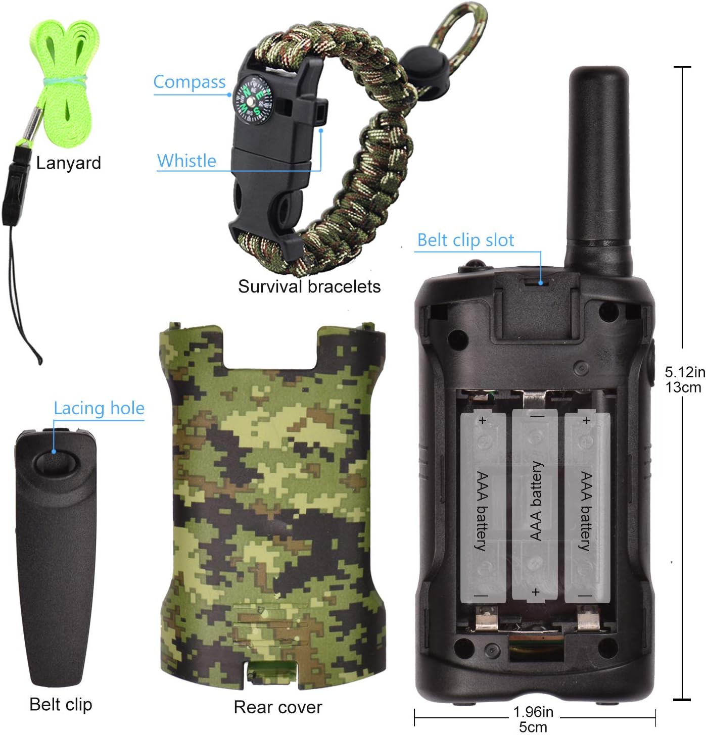 Kinderen Walkie Talkies | 22 Kanalen | 3 Mile Bereik | Duurzaam | Groene Camouflage | 6+ Jaar