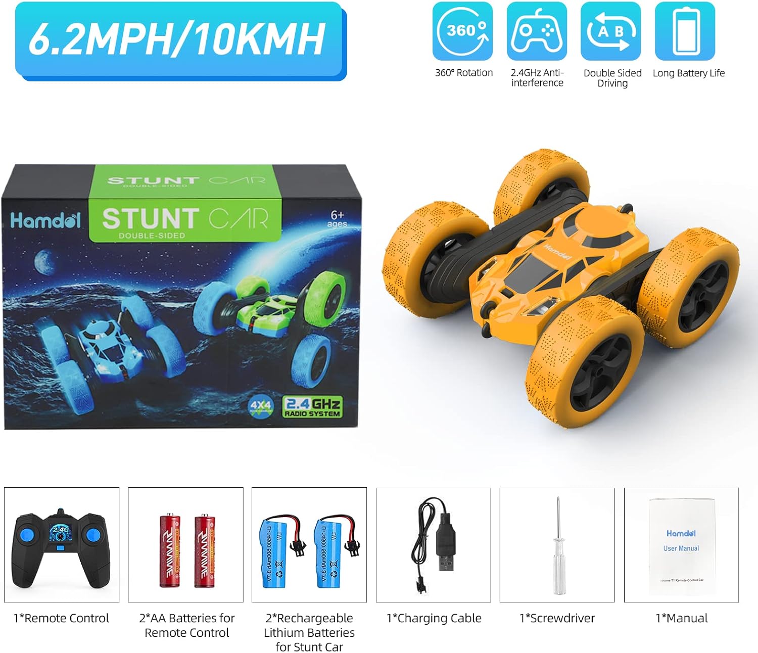 RC Stuntauto Kinderen 360° Rotatie – 4WD Dubbelzijdige Afstandsbediening Racewagen met LED Verlichting – Oplaadbaar Speelgoed Jongens Meisjes 6-12 Jaar