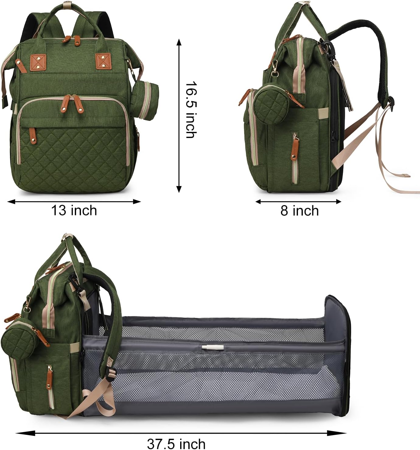 Luiertas met verschoonstation | 3-in-1 waterdichte rugzak met opvouwbaar kussen roze