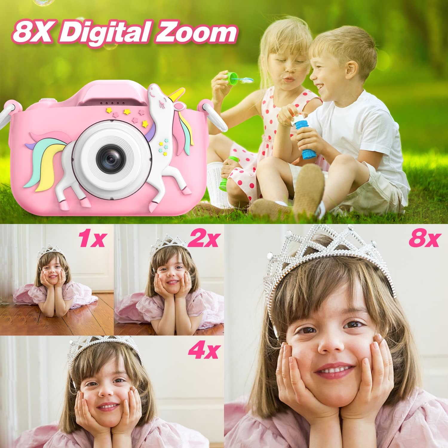 Kindercamera digitaal | Cartoon videocamera met zachte hoes & 32G SD-kaart inbegrepen