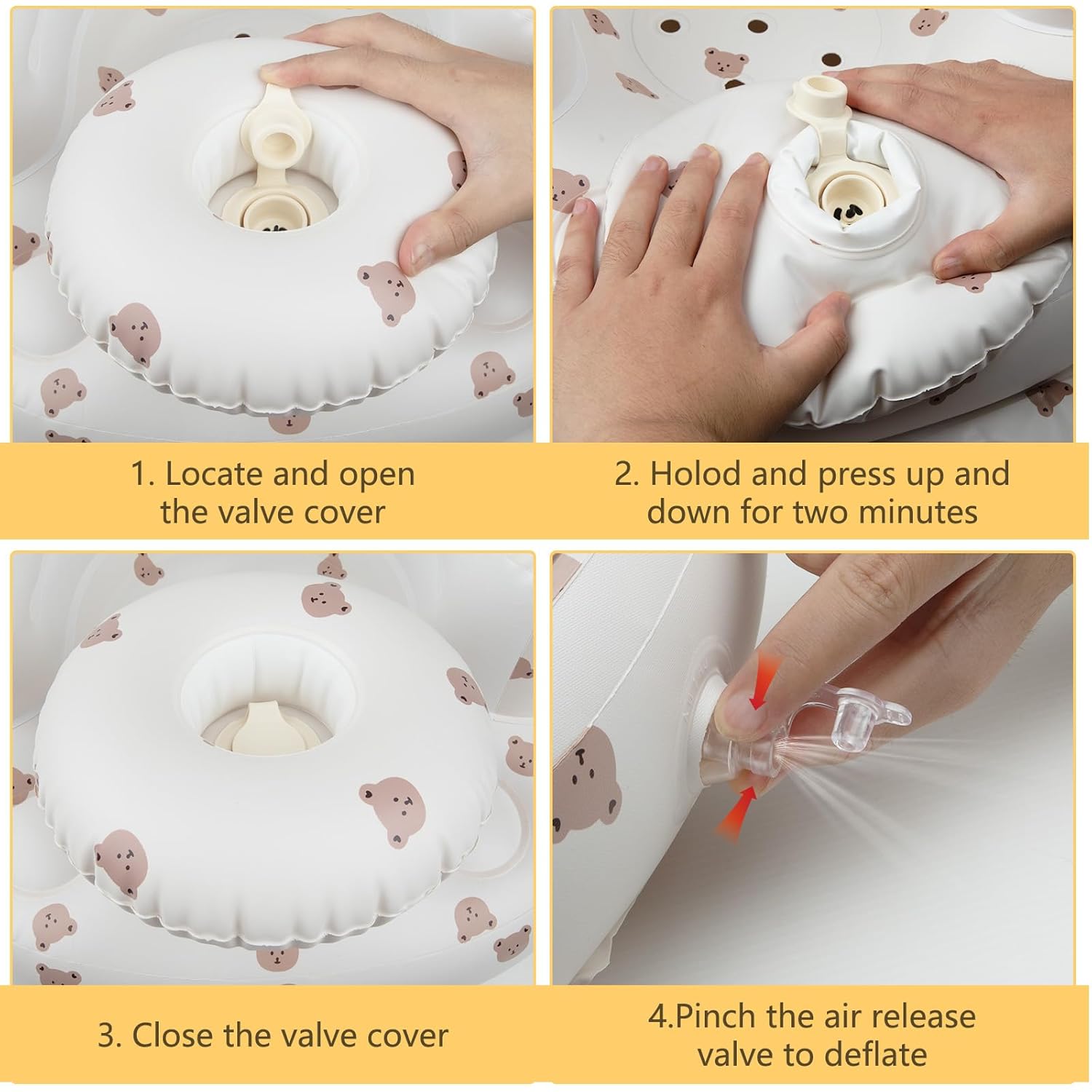 Opblaasbaar babyzitje voor baby's vanaf 3 maanden l met ingebouwde luchtpomp - Beer Patroon