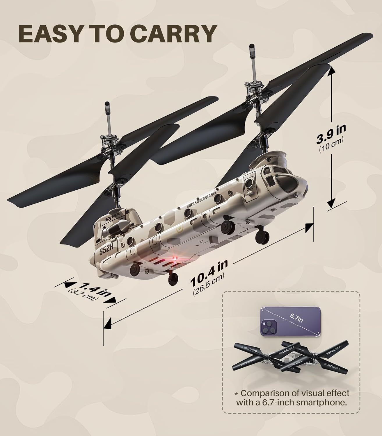 S52H Afstandsbediening Helicopter | Militaire Vervoer met Hoogtevast | LED Verlichting & Één-Knop Oprichting | Perfect voor Kinderen & Militaire Fans