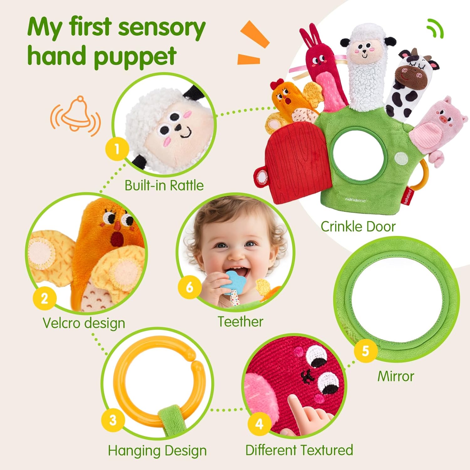 Baby Sensory Farm Dieren Handpop | 6–12 Maanden