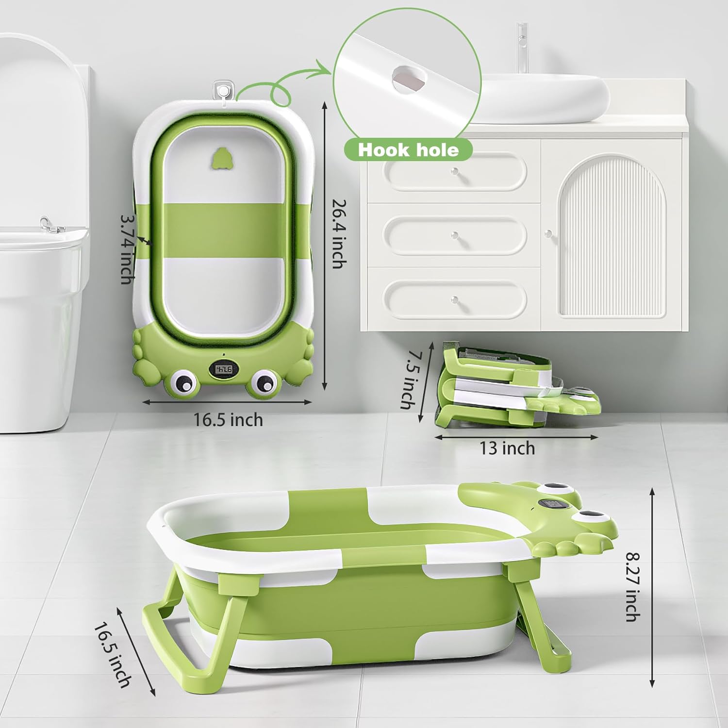Inklapbaar babybad met thermometer | draagbaar opvouwbaar reisbad 0-36 maanden