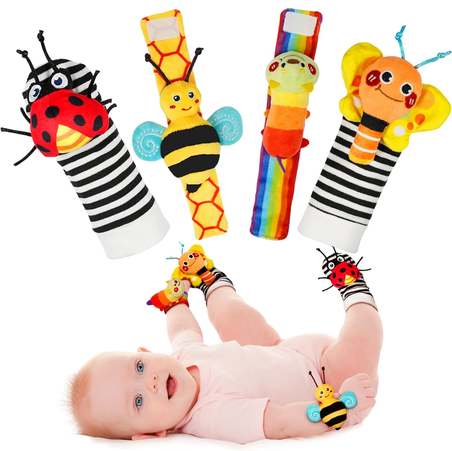 Baby Pols- en Sokken Rammelaar Voetvinder Set | Bug Series Sensorisch Speelgoed Voor Baby 0-12 Maanden