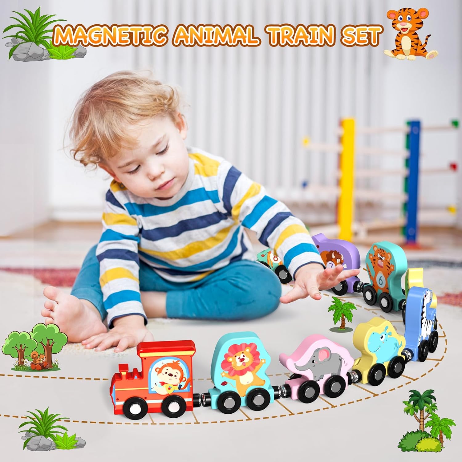 11 Magnetische Houten Dieren Trein Set | Montessori Speelgoed voor Peuters Kleuter Leeractiviteiten voor Kinderen