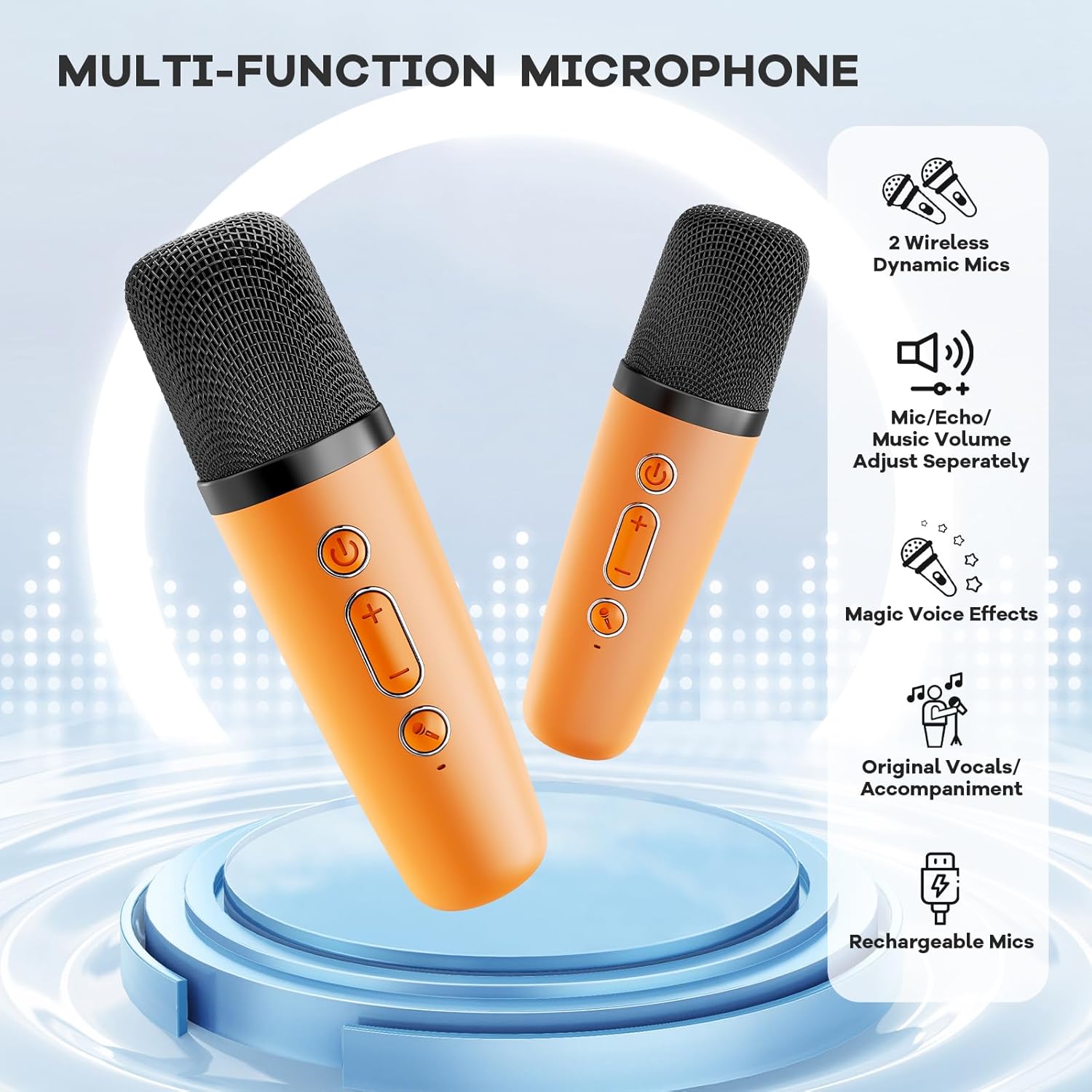 Mini karaoke machine | Bluetooth speaker met 2 draadloze microfoons