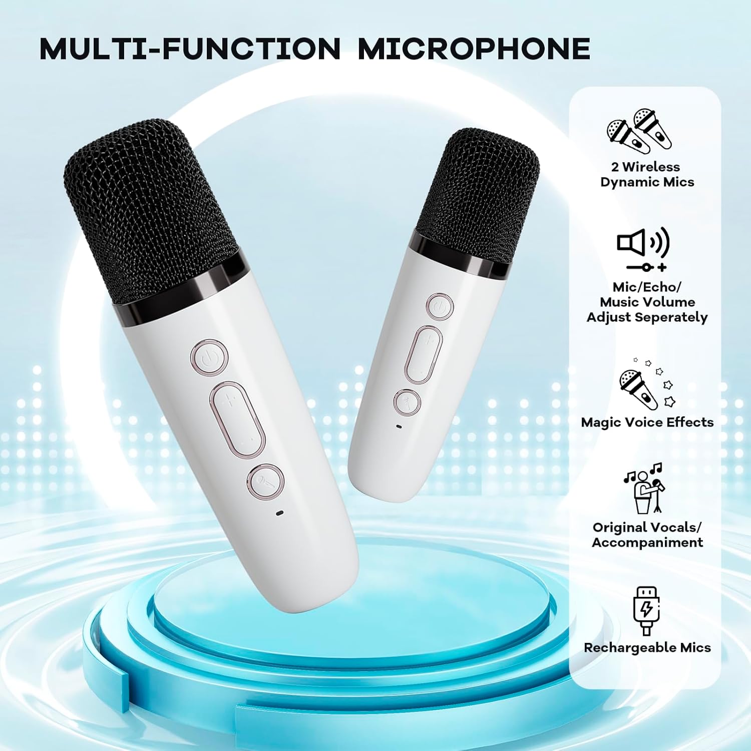 Mini karaoke machine | Bluetooth speaker met 2 draadloze microfoons