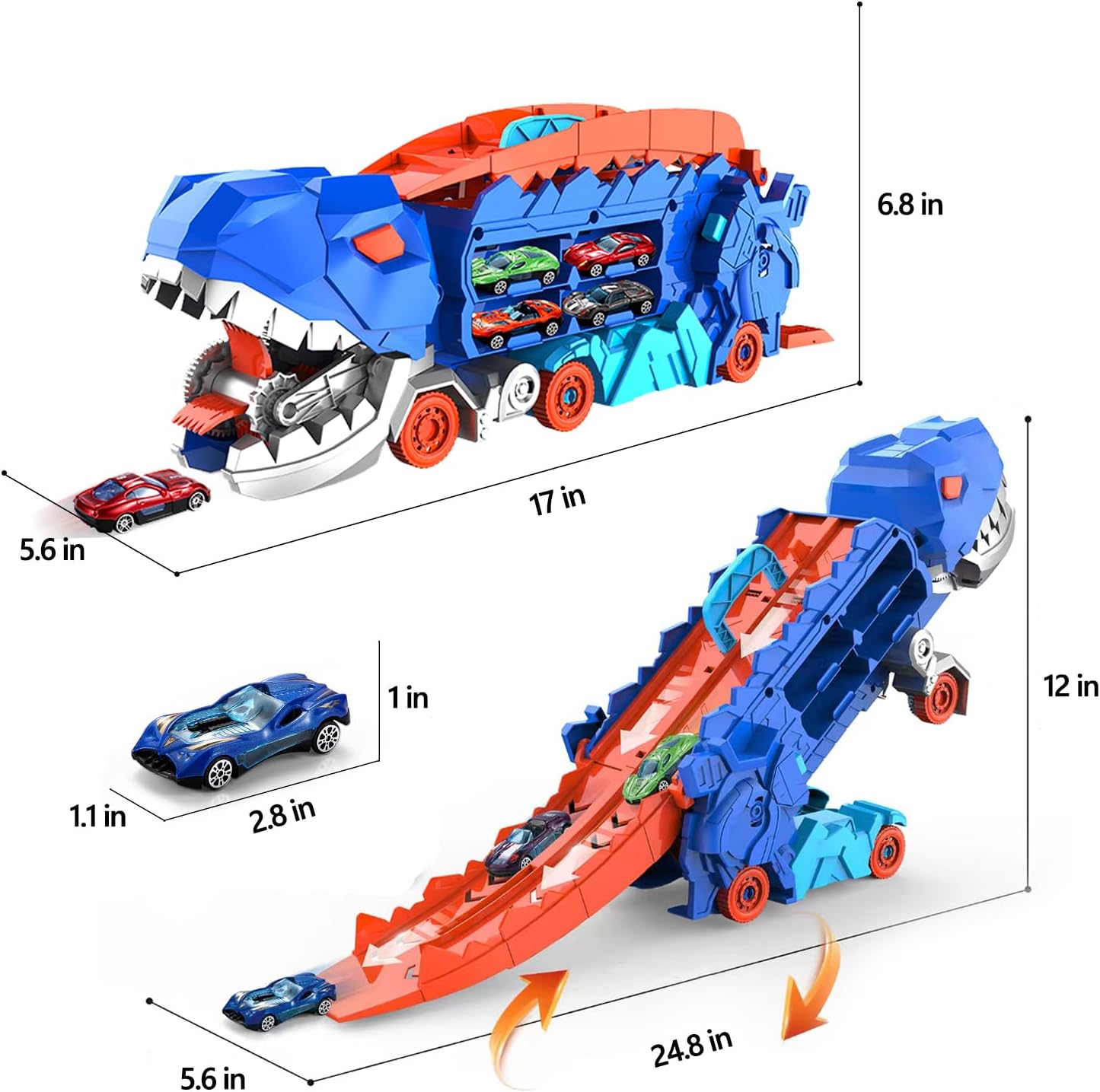 Dino Transporter Speelset met Piste | Transformeerbare Dinosaurus Truck met Racebaan voor Kinderen van 3-6 Jaar