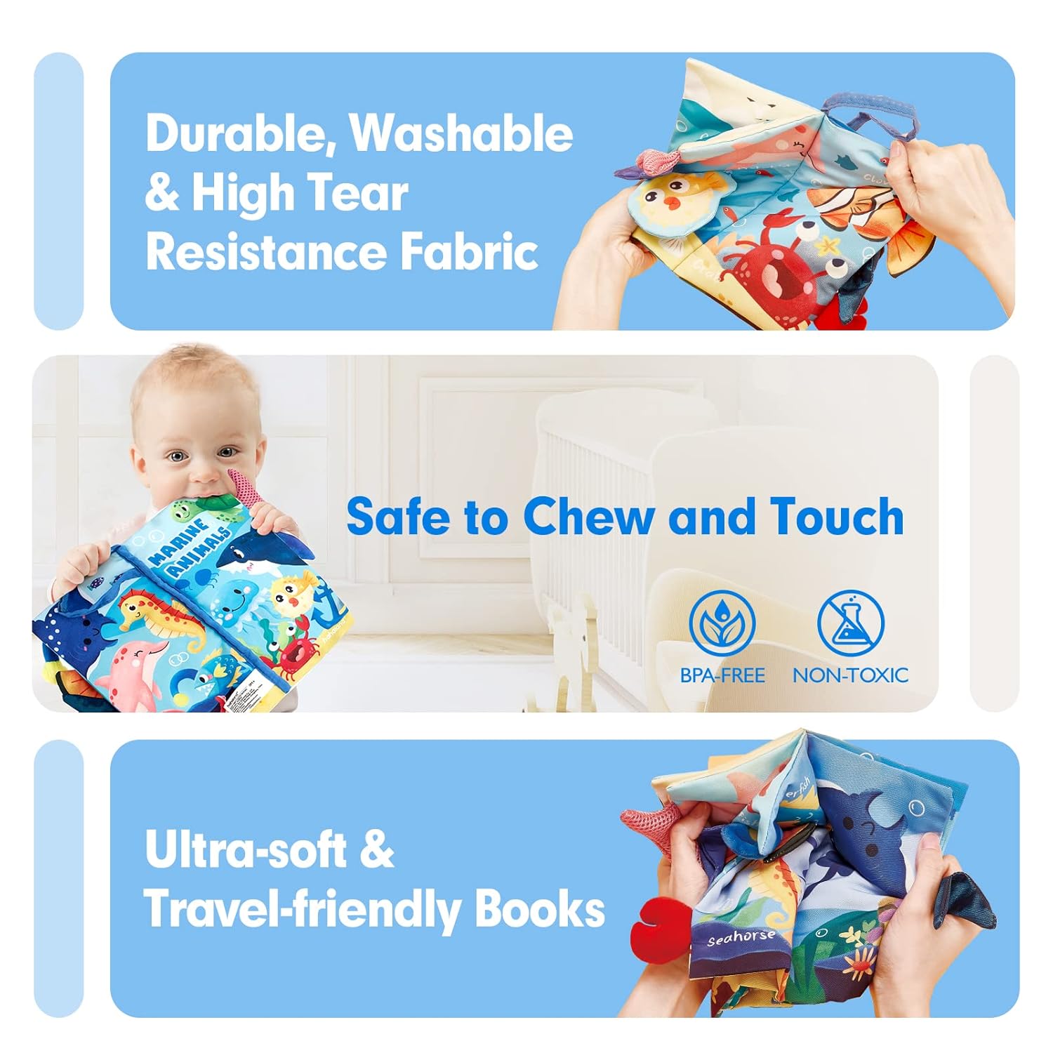 Montessori Voelboek | Hoog Contrast Sensorisch Baby Speelgoed voor 6 tot 12 Maanden Babyboekjes 0-3+ Jaar