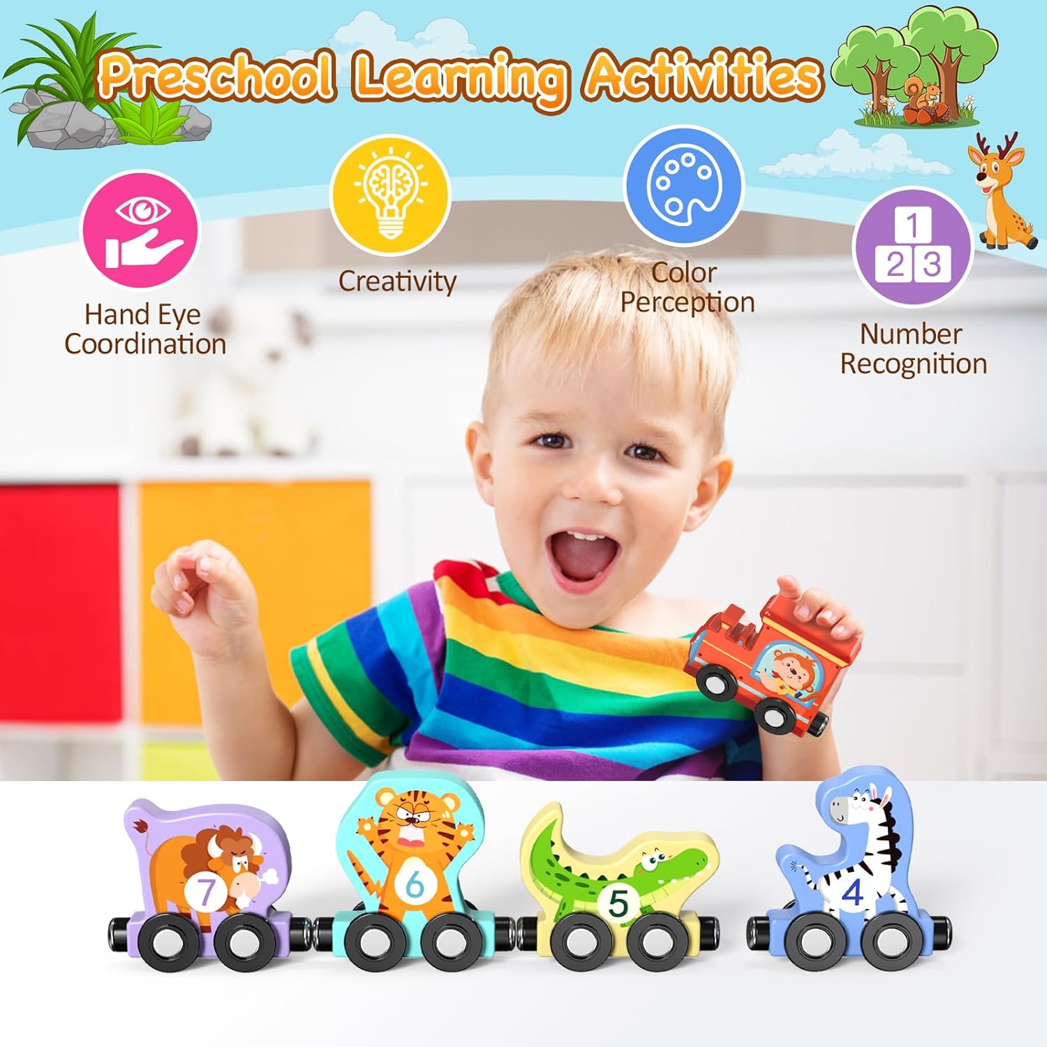 11 Magnetische Houten Dieren Trein Set | Montessori Speelgoed voor Peuters Kleuter Leeractiviteiten voor Kinderen
