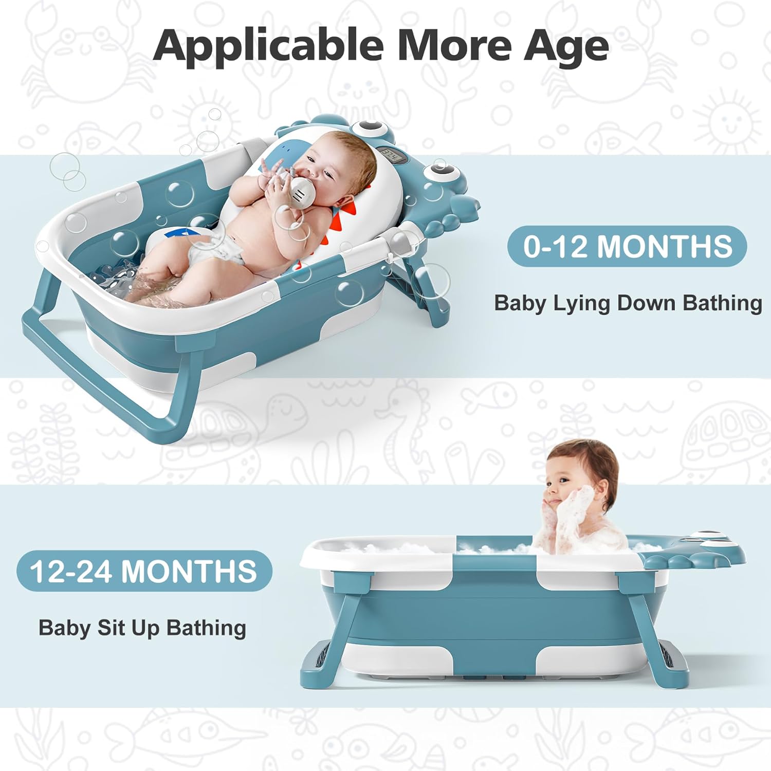 Inklapbaar babybad met thermometer | draagbaar opvouwbaar reisbad 0-36 maanden