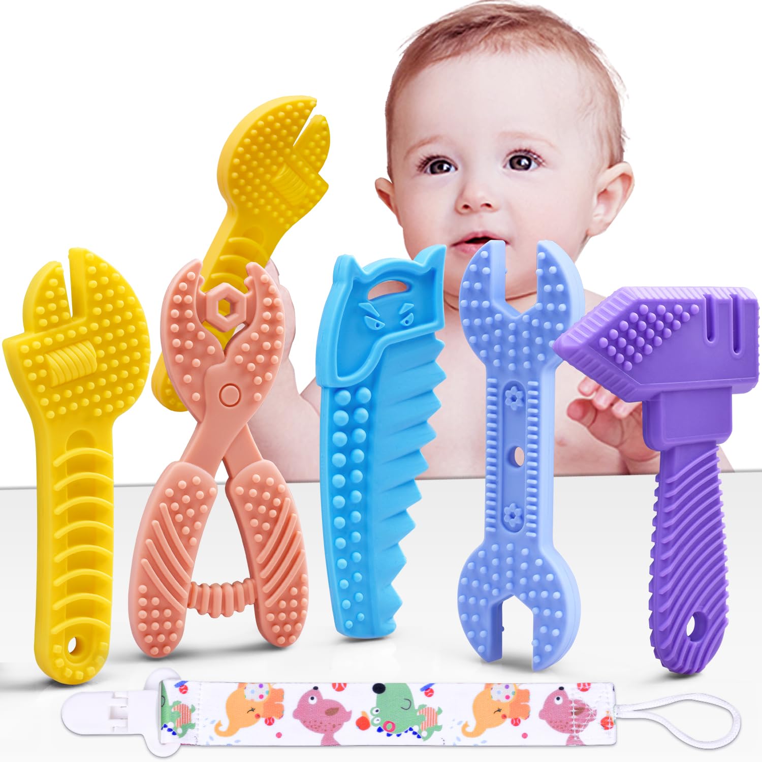 5-Pack Cadeau Set Hamer, Sleutel, Schaar | Tandvlees Speelgoed voor Baby's 0-6 / 6-12 Maanden | BPA-vrije Siliconen Bijtspeeltjes