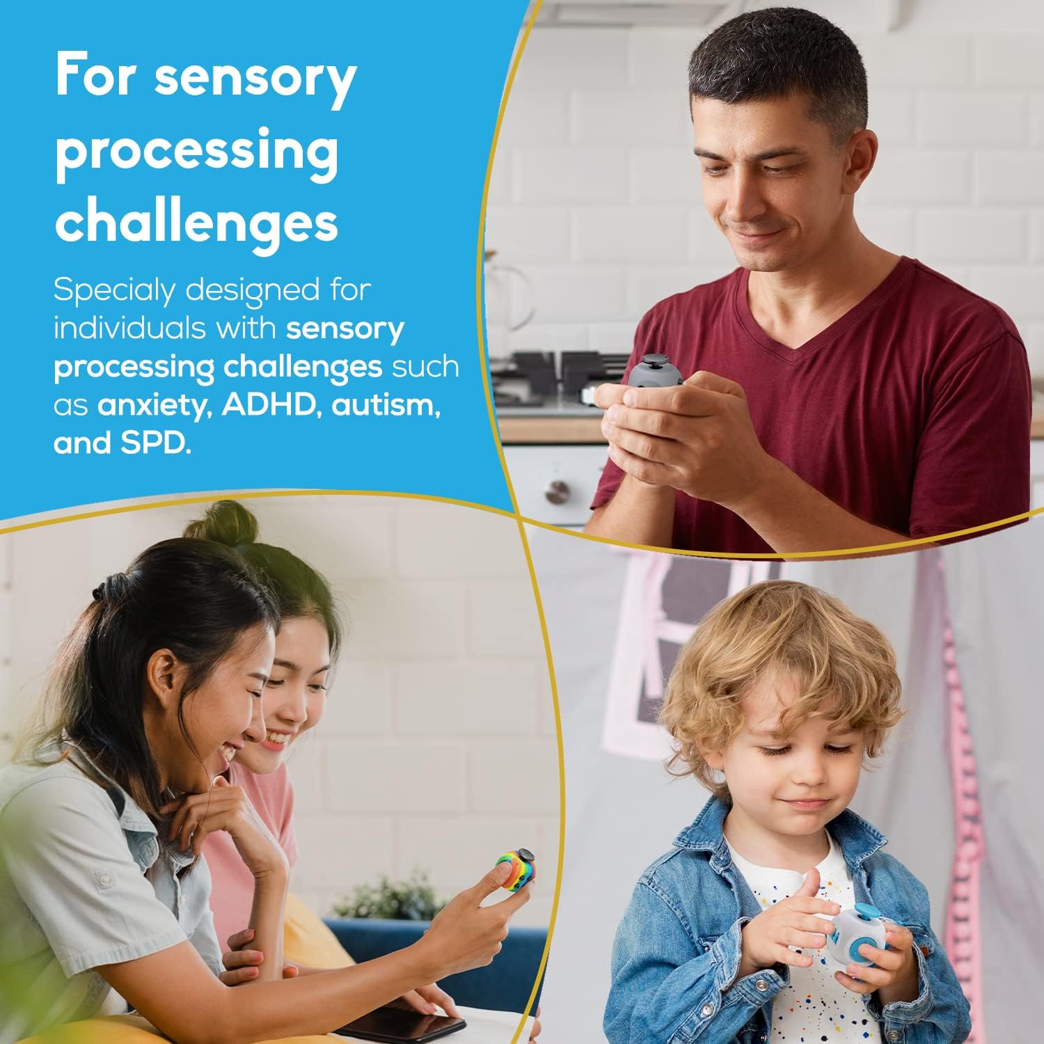 Fube Fidget Cube – 6-zijdige Anti-Stress Kubus met Etui, Kinderen & Volwassenen