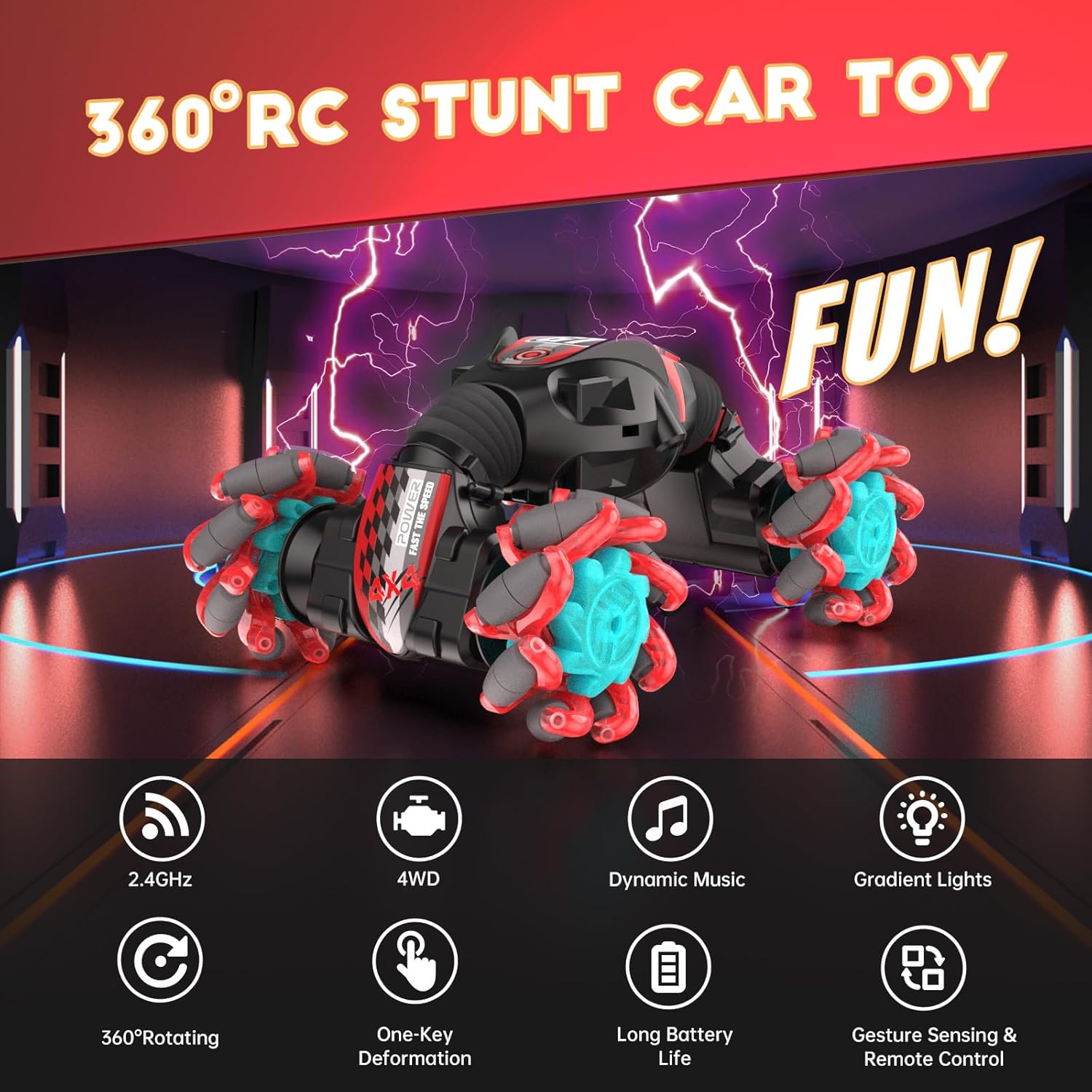 Gebaar Gestuurde RC Stuntauto | 360° Draaiende 4WD Twist Auto | Afstandsbediening Speelgoed met Licht en Muziek | Kinderen 6+ | Cadeau Ideeën